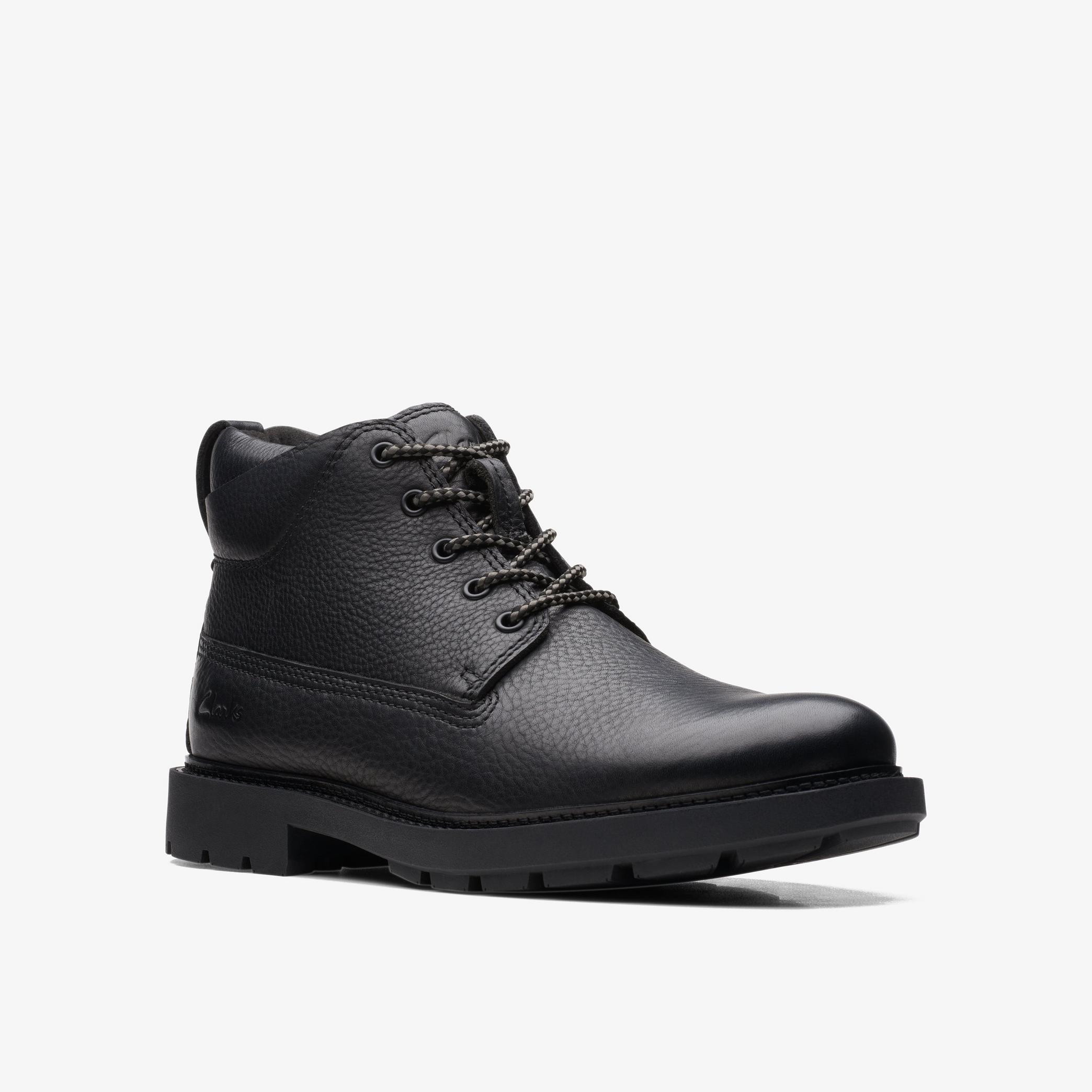 MENS Craftdale2 Mid Black Warmlined Leather Ankle Boots | Clarks Outlet