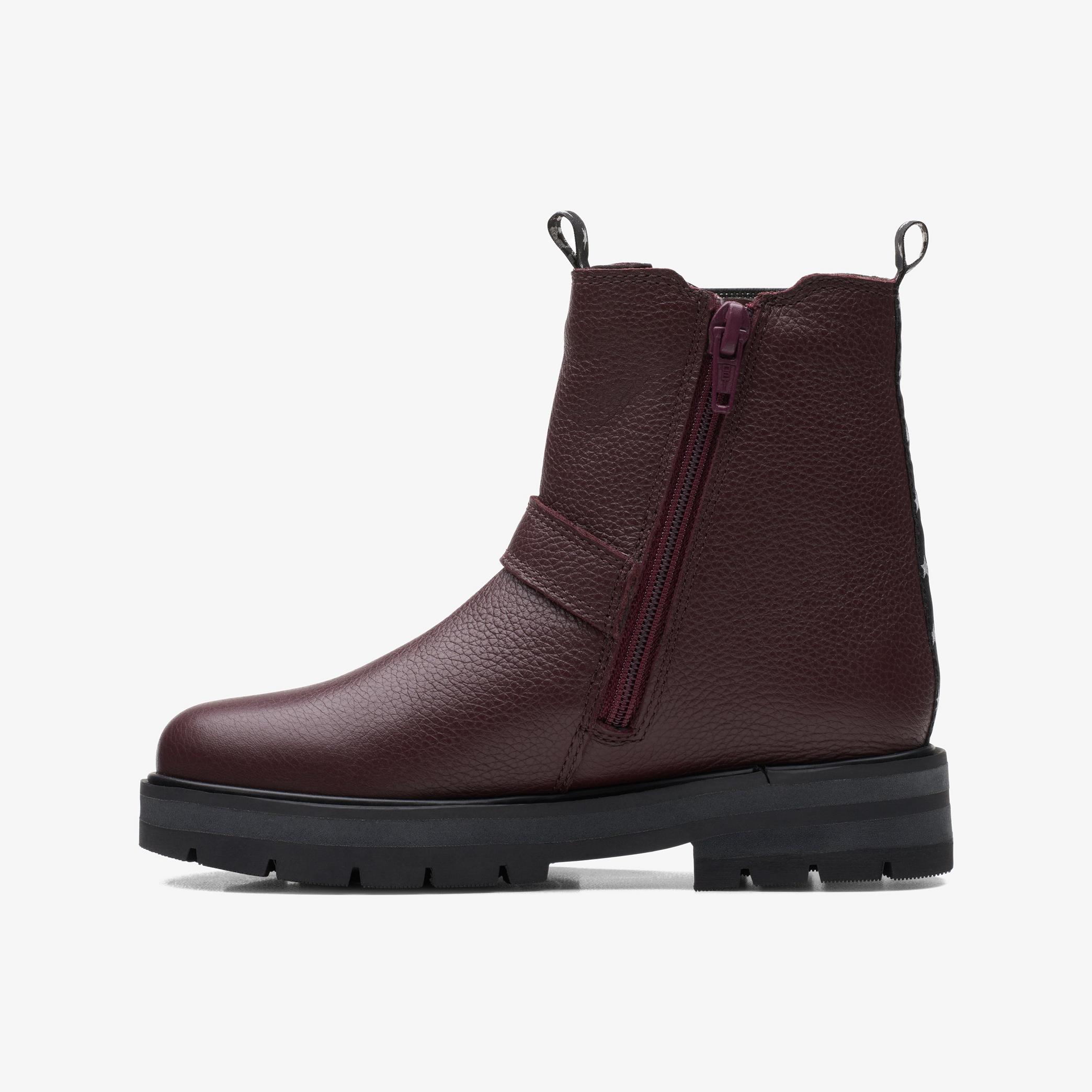 Prague River Kid Burgundy Leather Ankle Boots, view 2 of 6