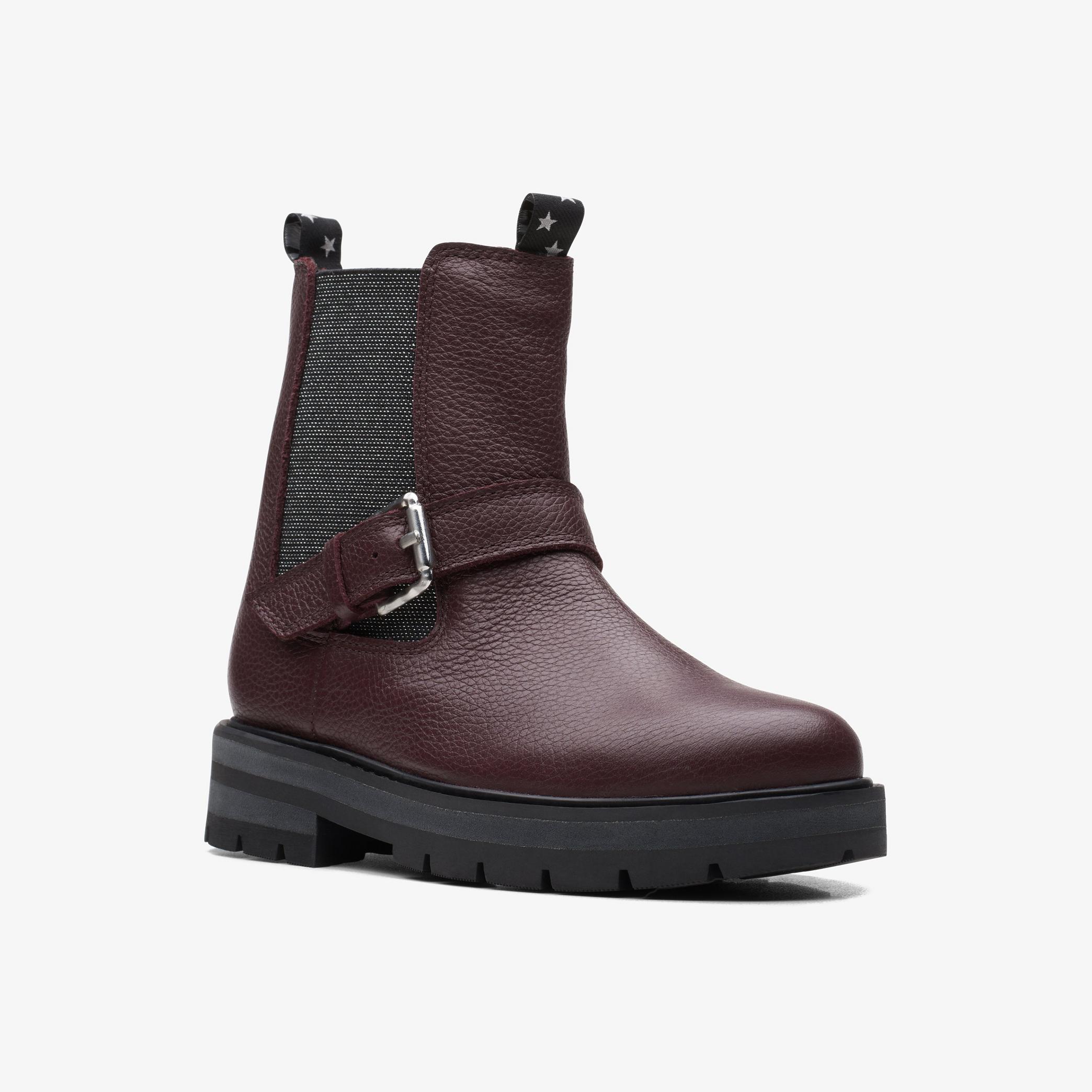 Prague River Kid Burgundy Leather Ankle Boots, view 3 of 6