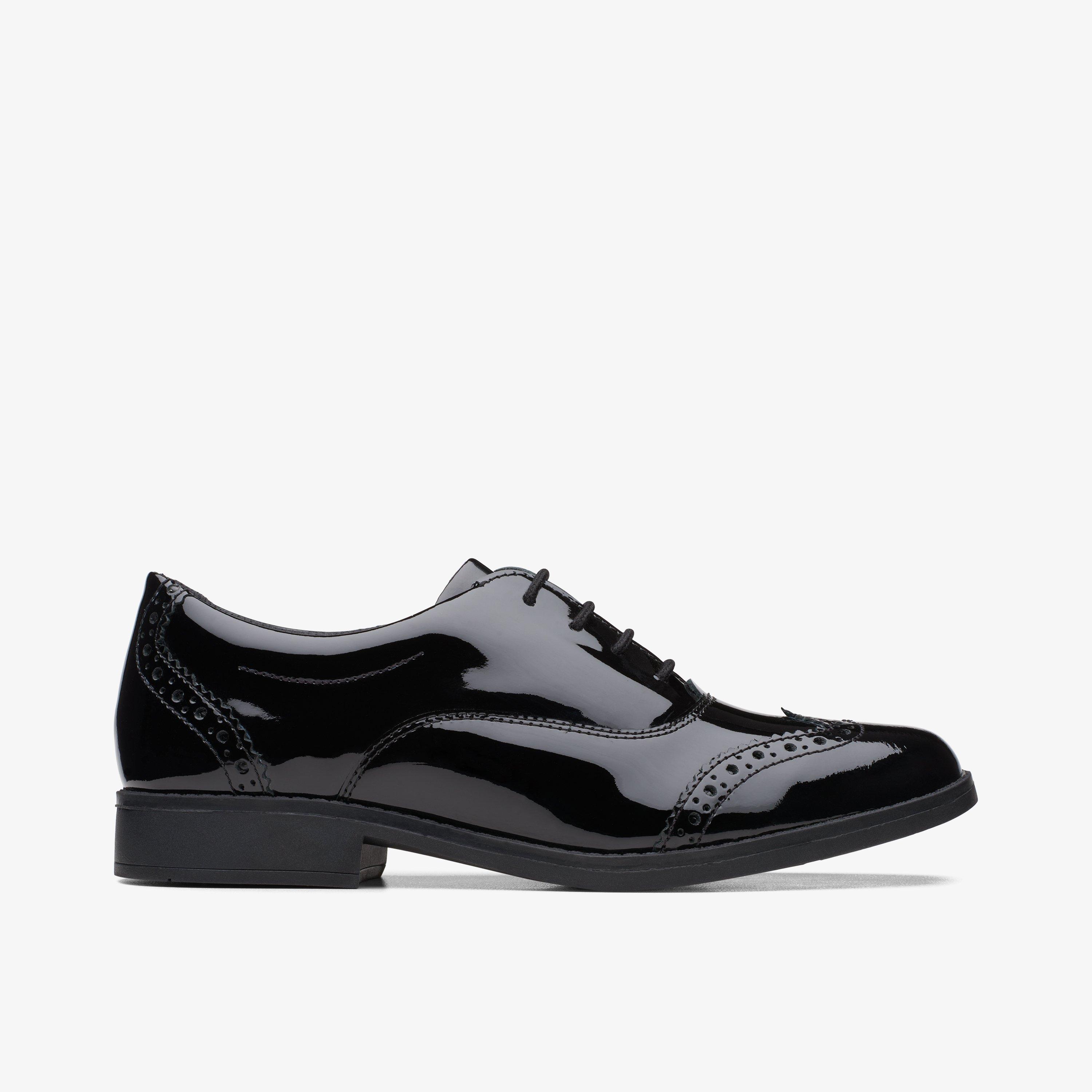 Girls Aubrie Tap Youth Black Patent Brogues Clarks UK