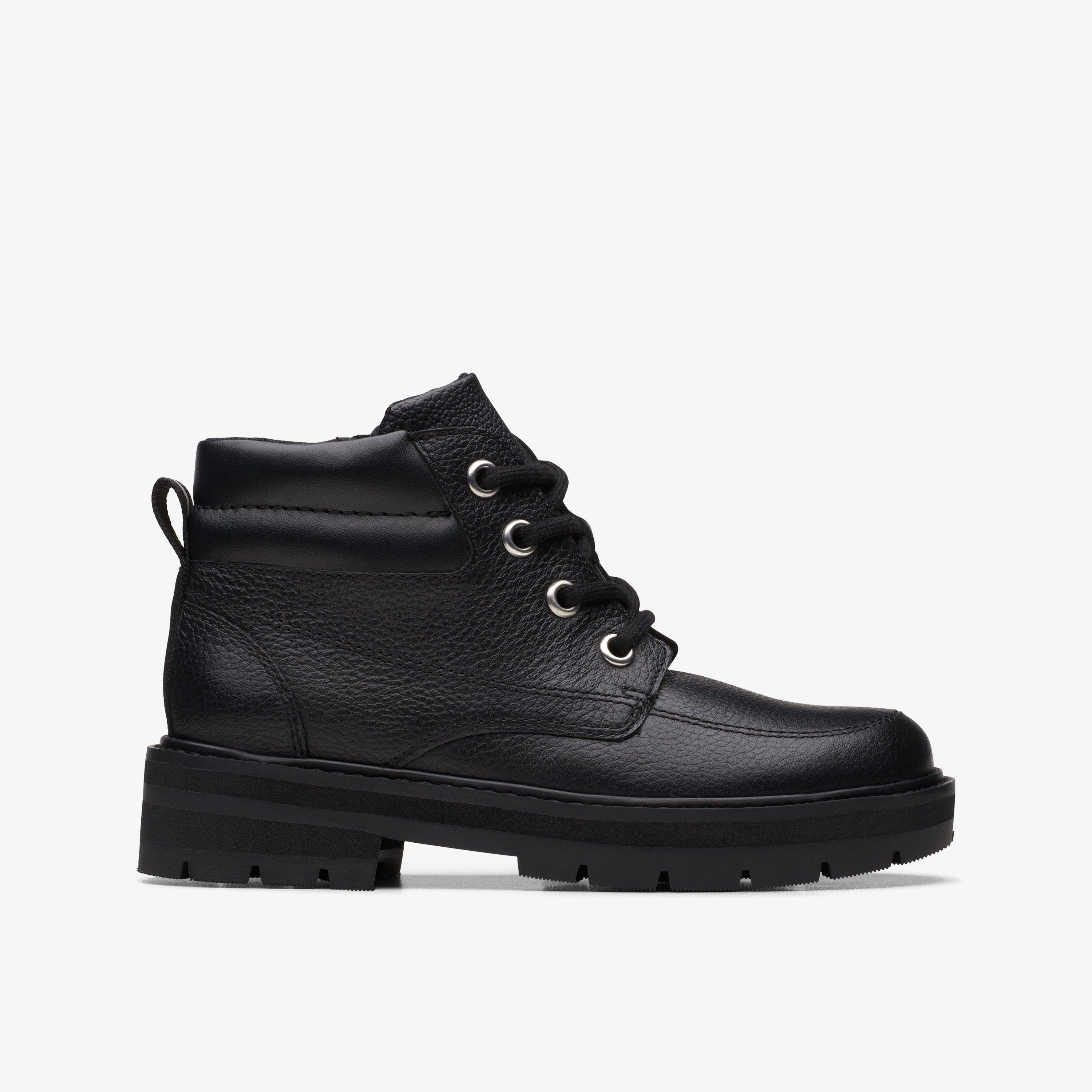 Prague Zip Kid Black Leather Ankle Boots Lace Up, view 1 of 6