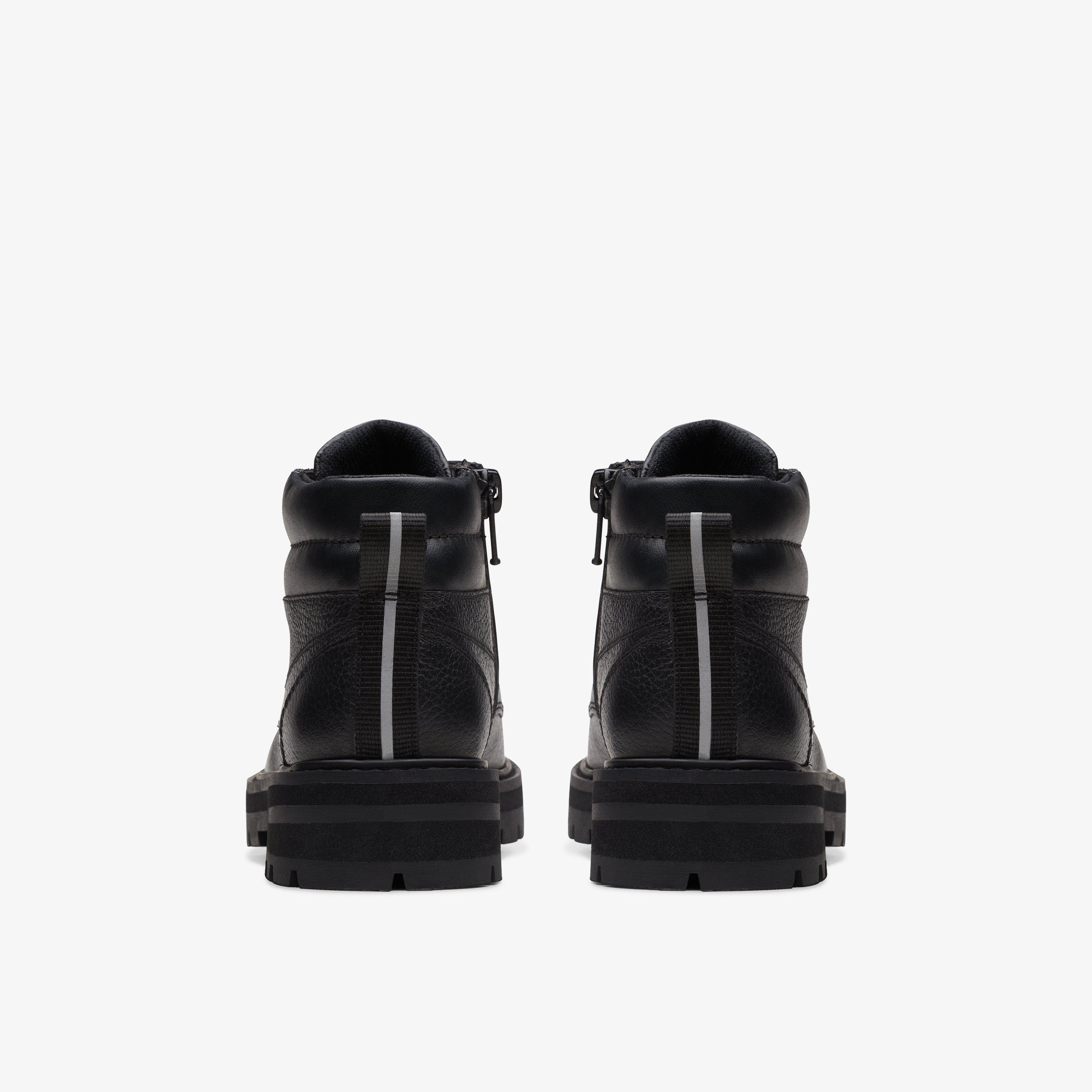 Prague Zip Kid Black Leather Ankle Boots Lace Up School Shoes, view 5 of 6