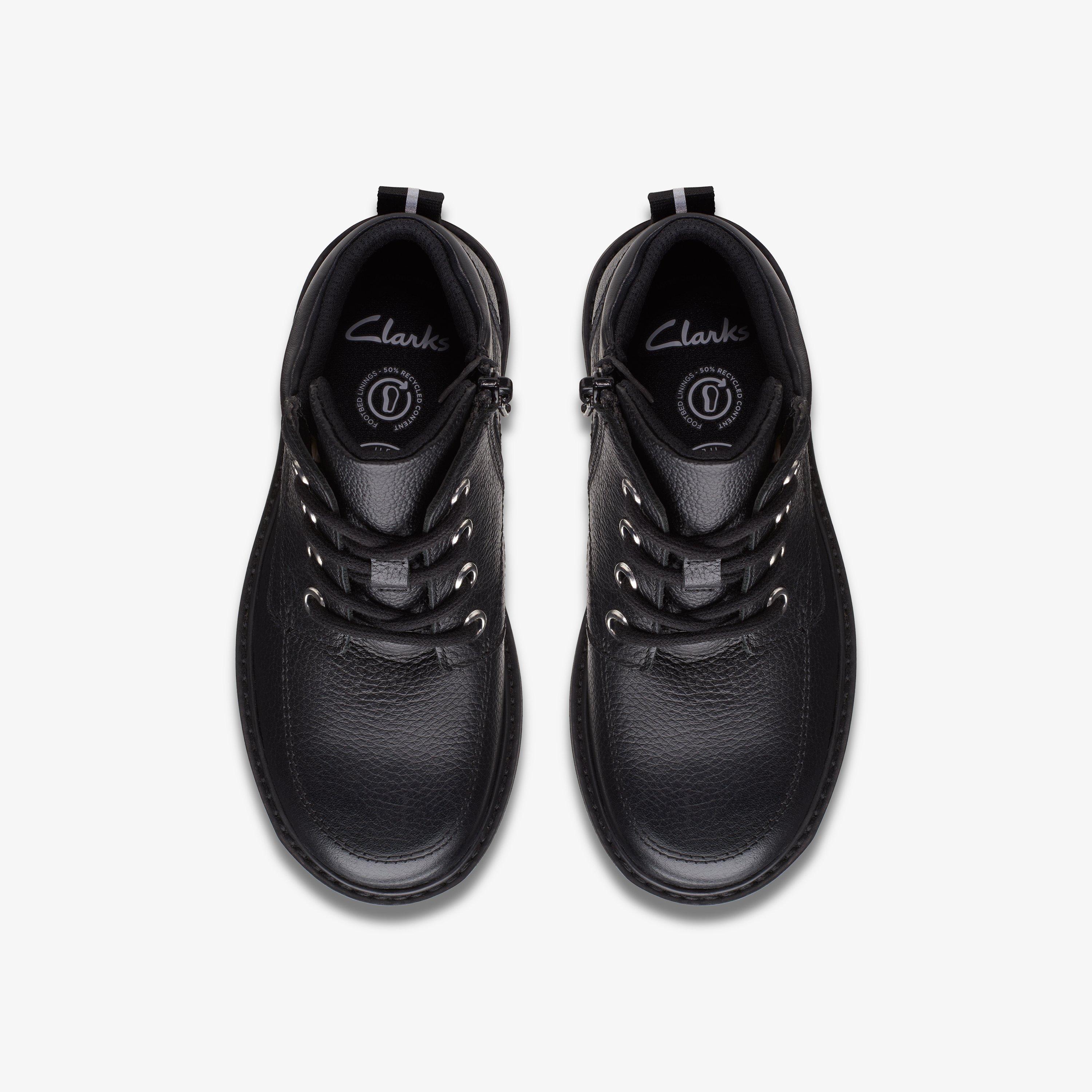 Prague Zip Kid Black Leather Ankle Boots Lace Up School Shoes, view 6 of 6