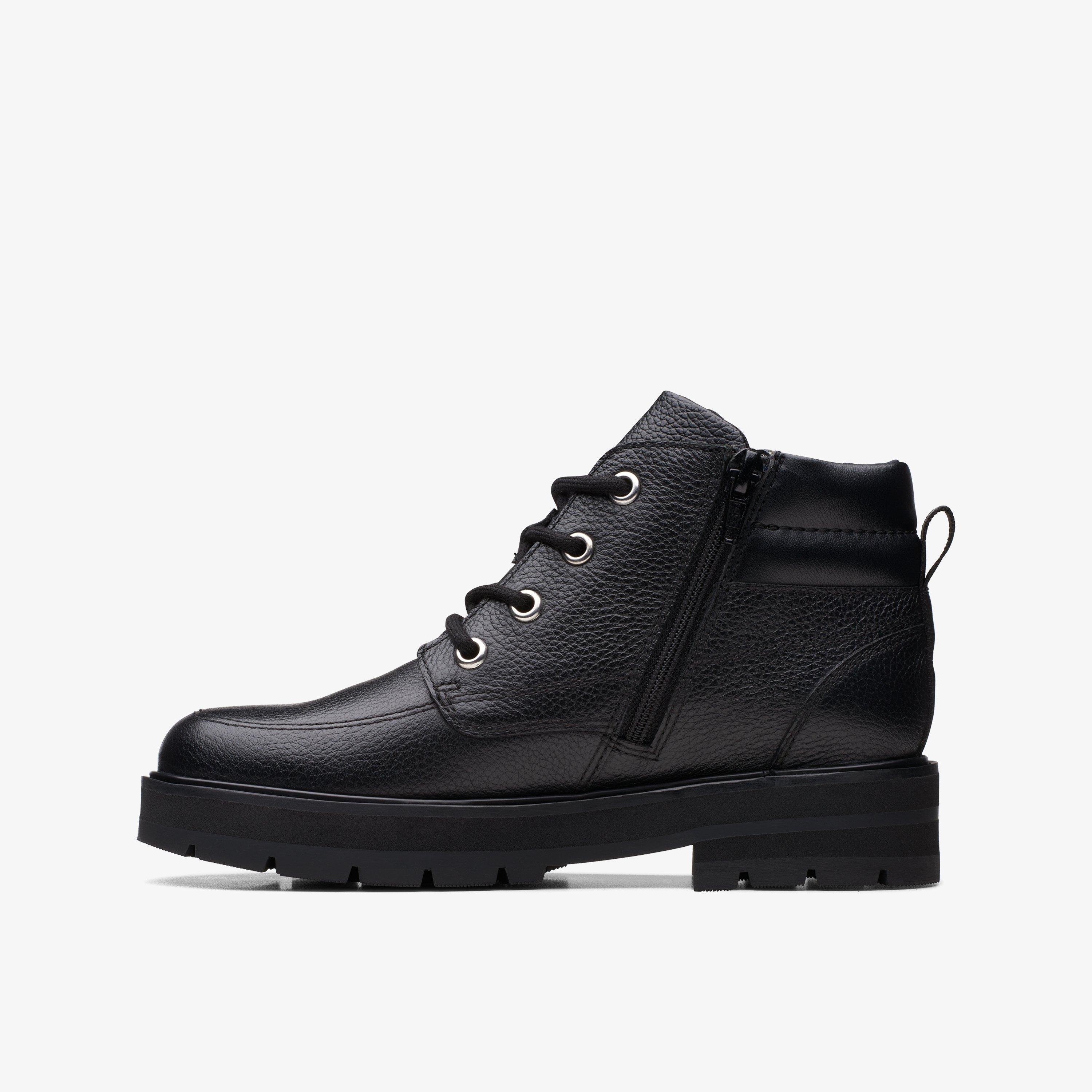 Prague Zip Older Black Leather Ankle Boots Lace Up School Shoes, view 2 of 6