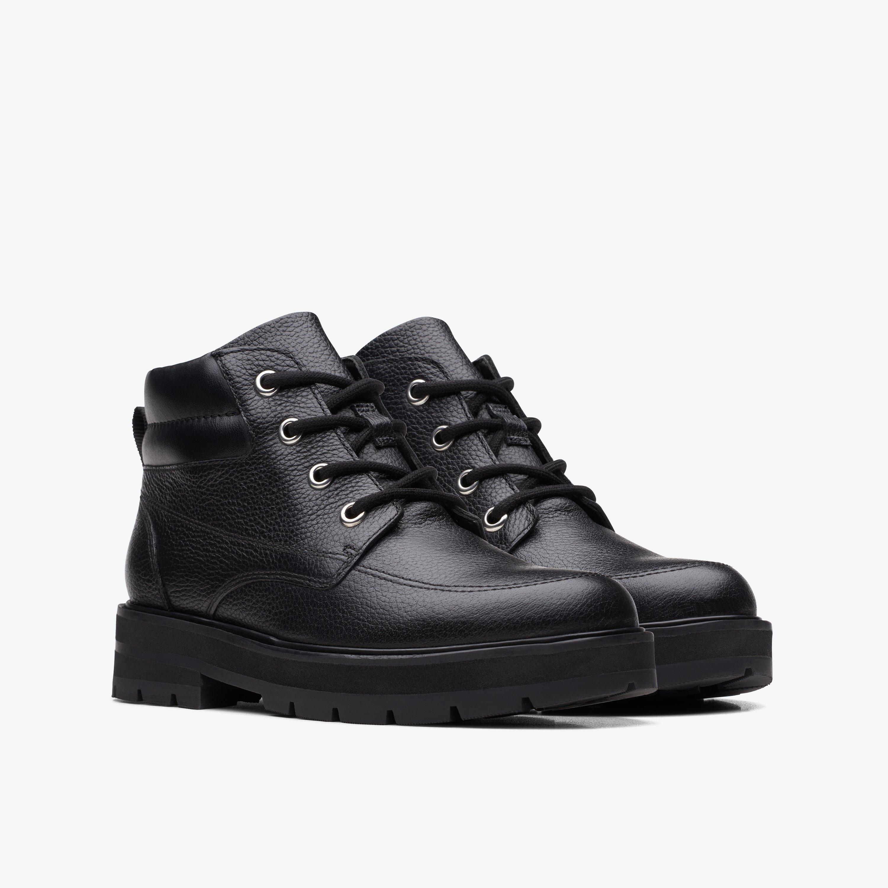 Prague Zip Older Black Leather Ankle Boots Lace Up School Shoes, view 4 of 6