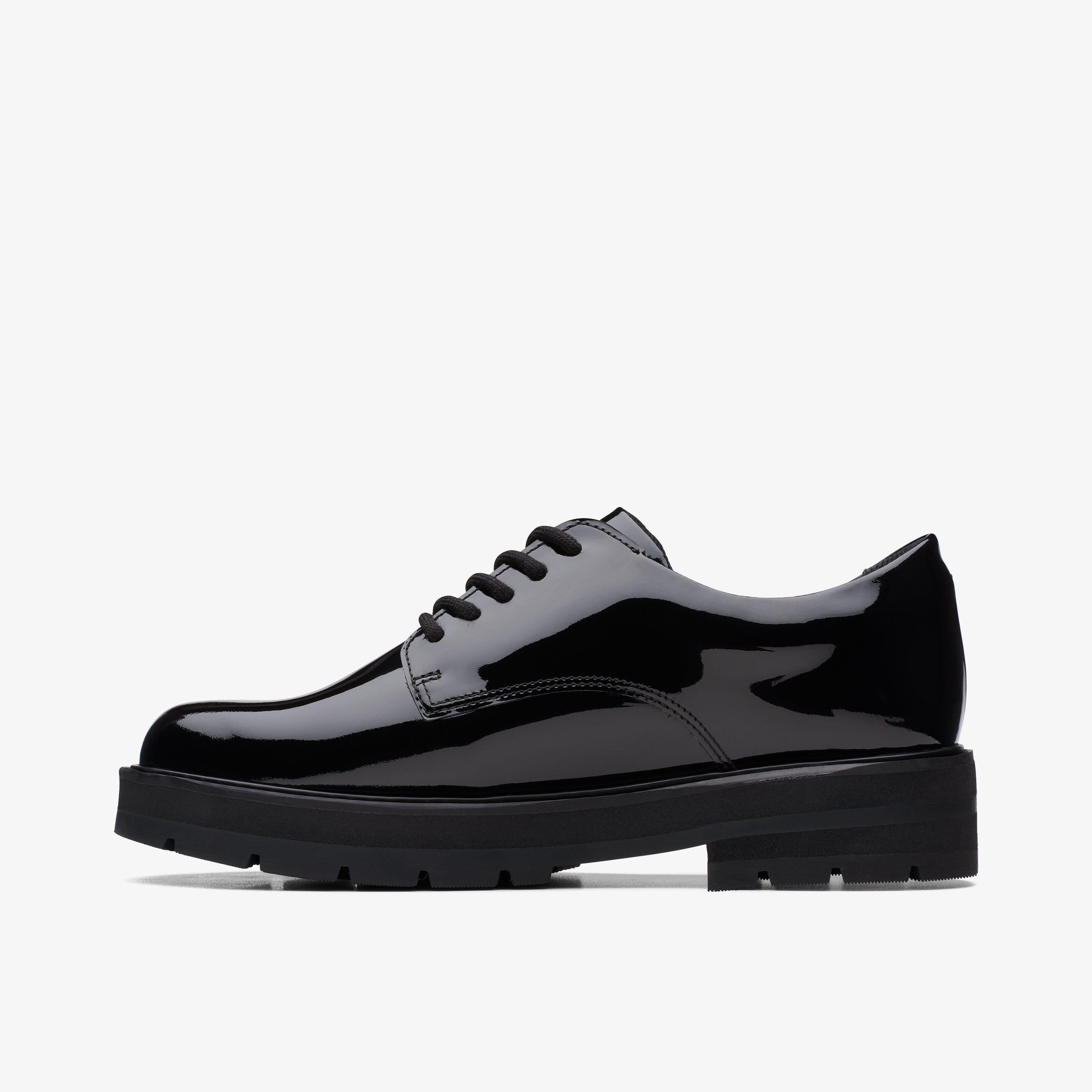 Prague Lace Youth Black Patent Brogues School Shoes, view 3 of 7