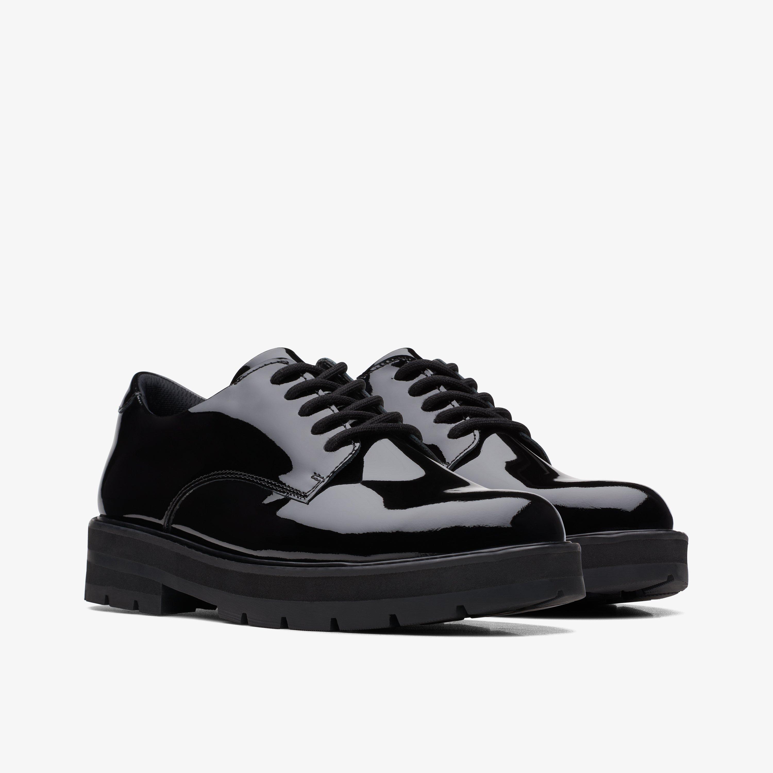 Prague Lace Youth Black Patent Brogues School Shoes, view 5 of 7