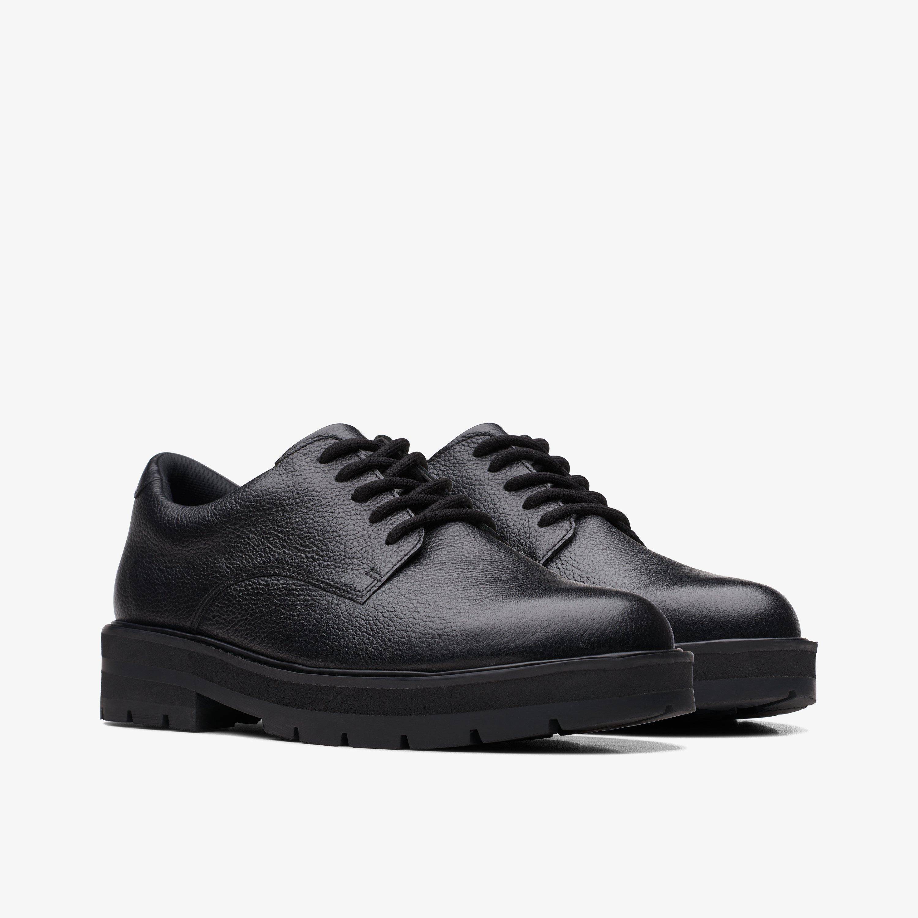 Prague Lace Youth Black Leather Brogues School Shoes, view 4 of 6