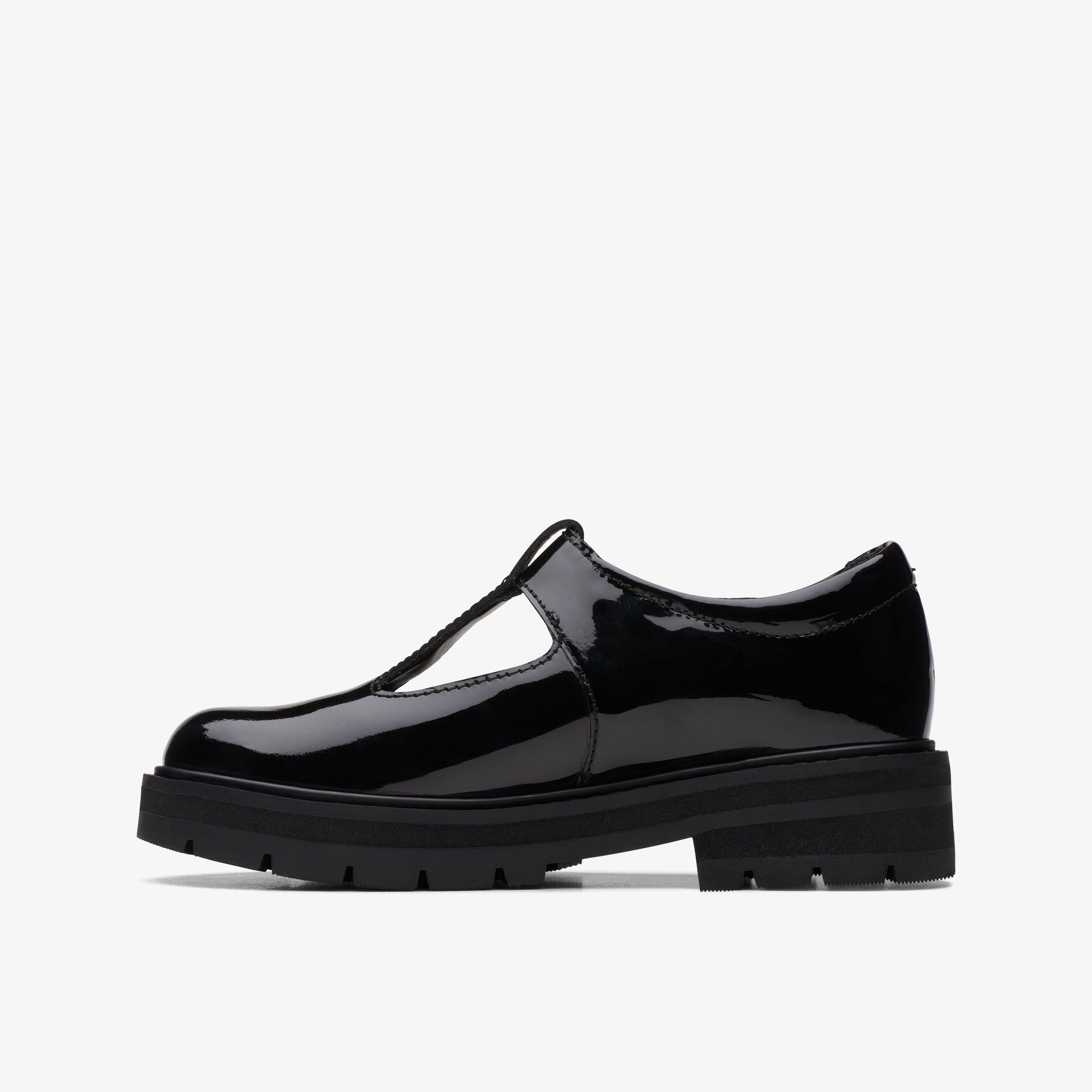 Prague Brill Kid Black Patent T Bar Shoes School Shoes, view 2 of 6