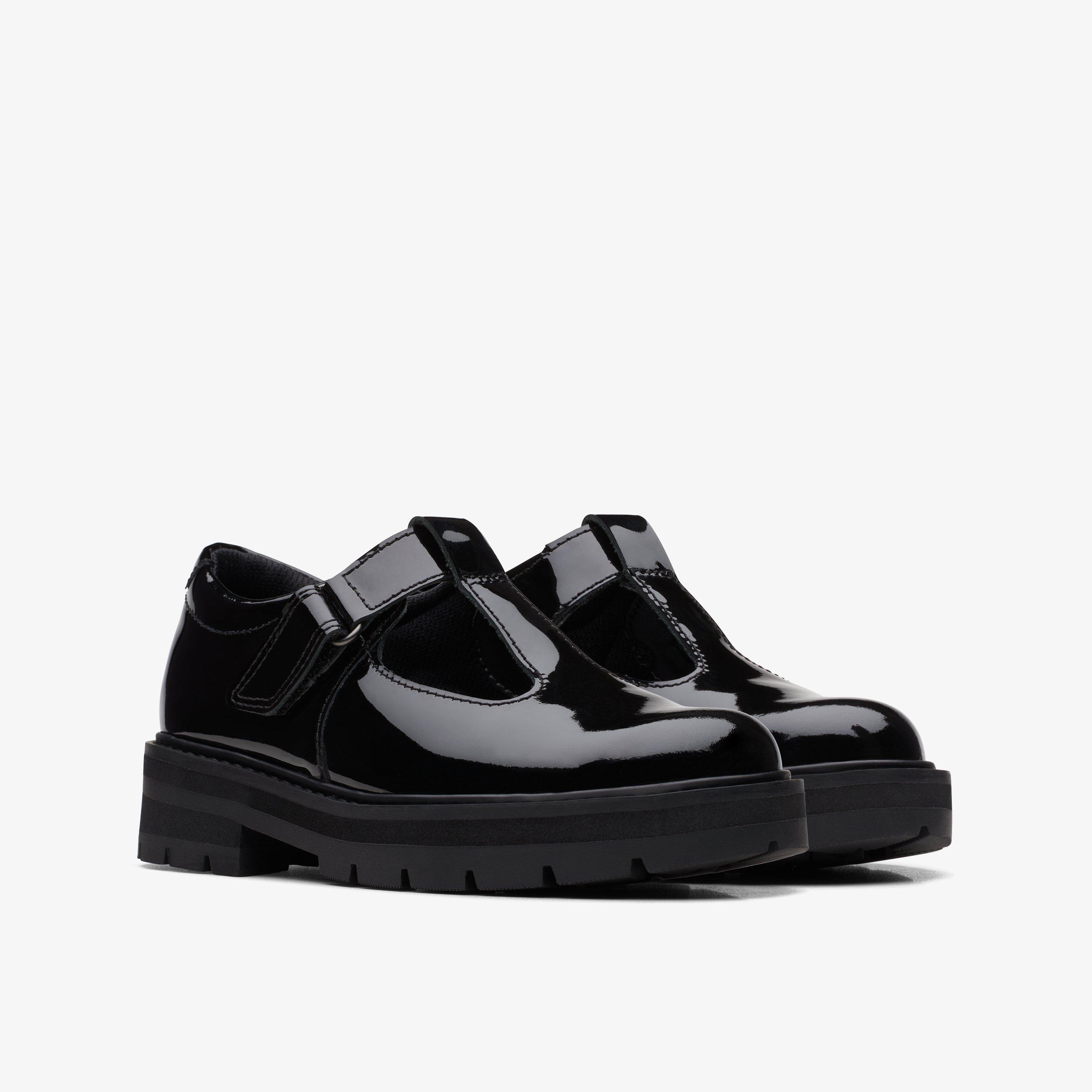 Prague Brill Kid Black Patent T Bar Shoes School Shoes, view 4 of 6
