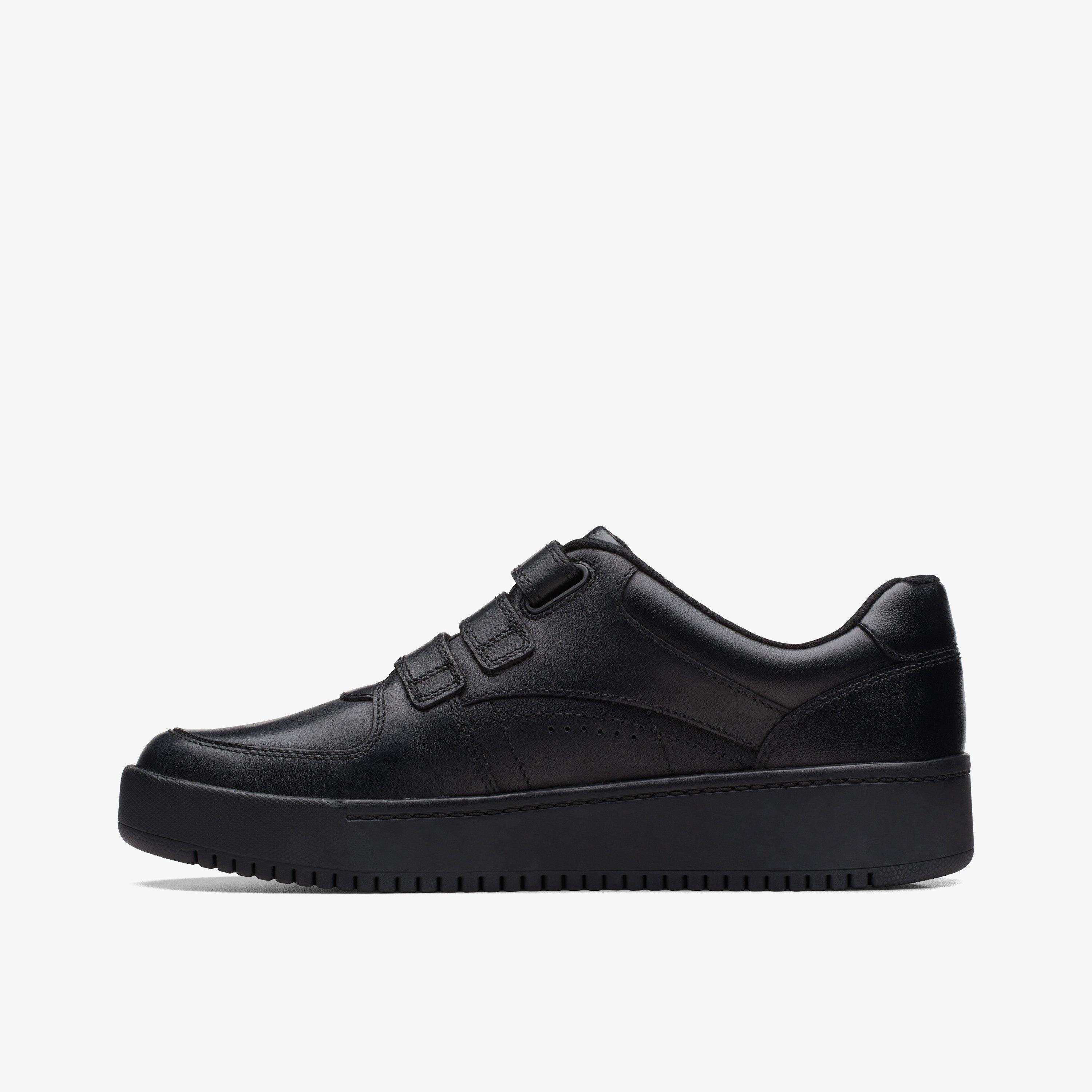 Tor Cup Youth Black Leather Riptape School Shoes, view 2 of 6