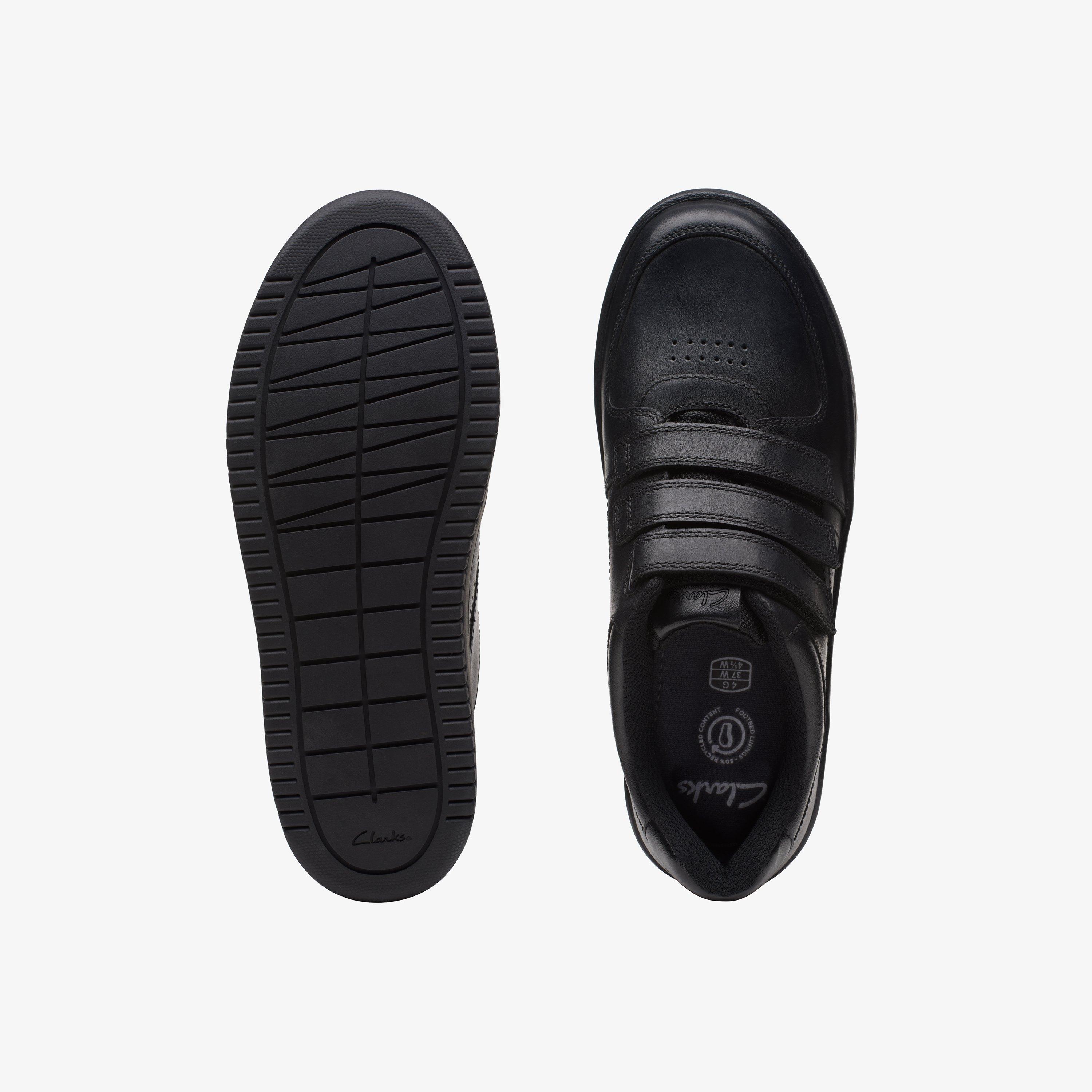 Tor Cup Youth Black Leather Riptape School Shoes, view 6 of 6