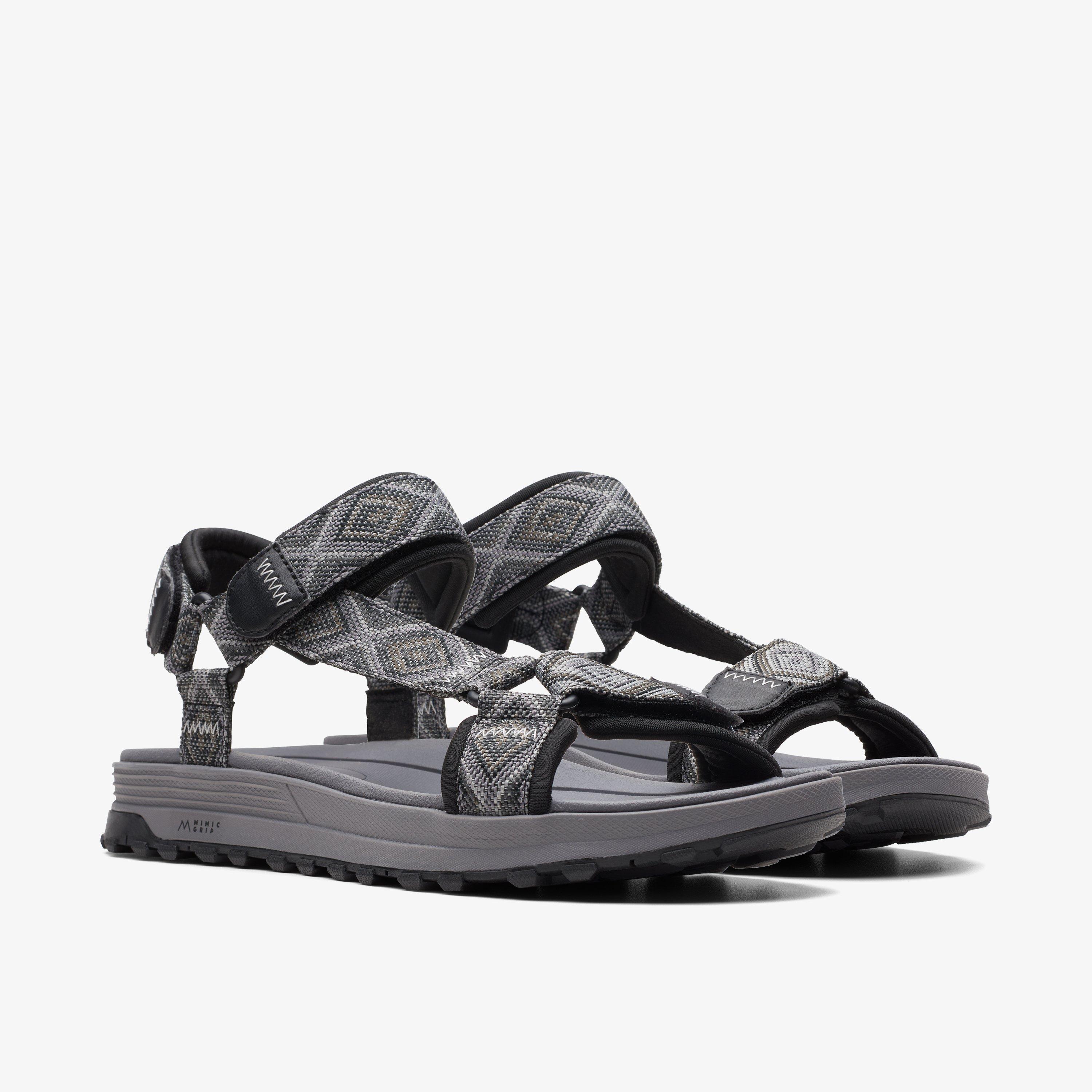 Mens ATL Trek Sea Black Grey Combination Flat Sandals | Clarks Outlet