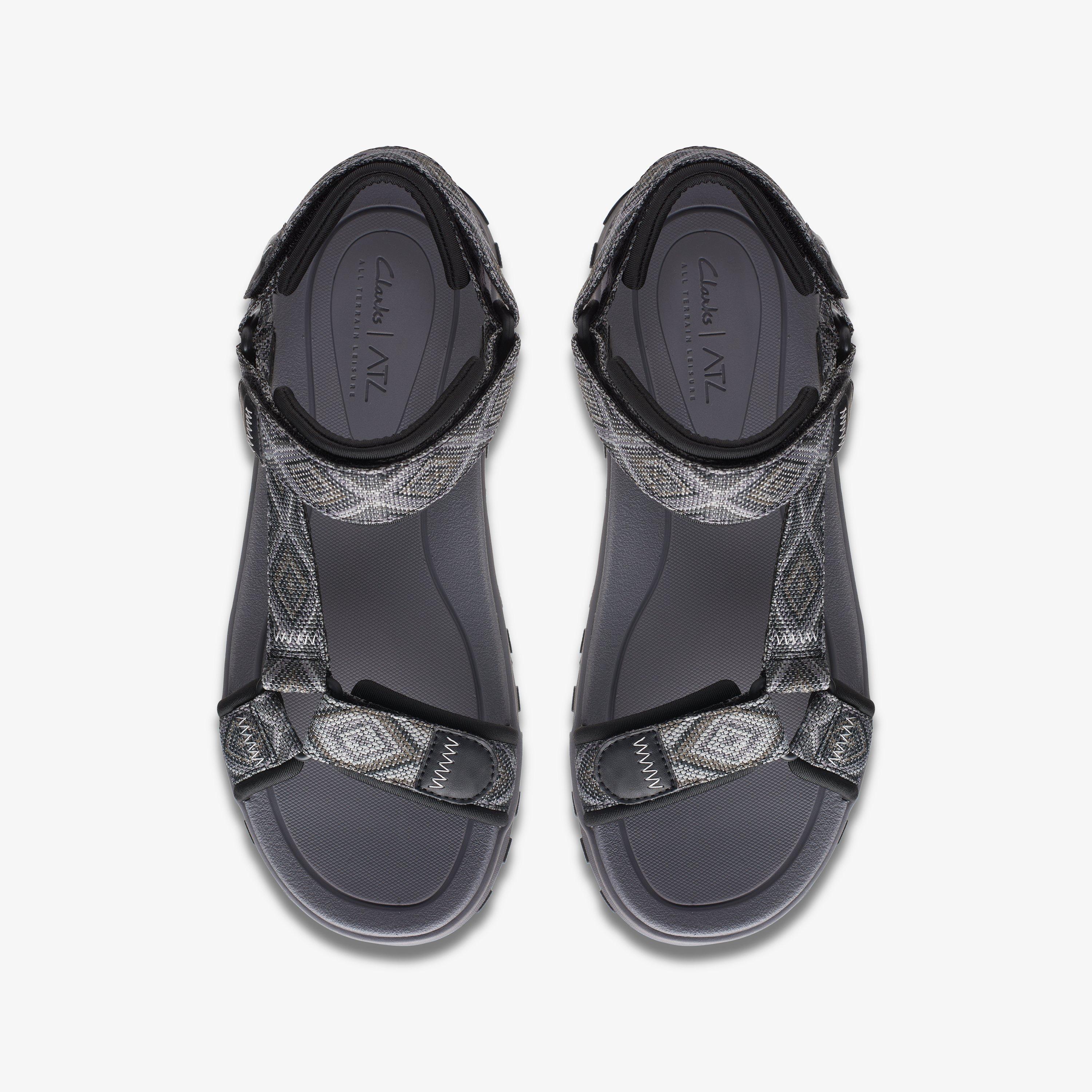 Mens ATL Trek Sea Black Grey Combination Flat Sandals | Clarks Outlet