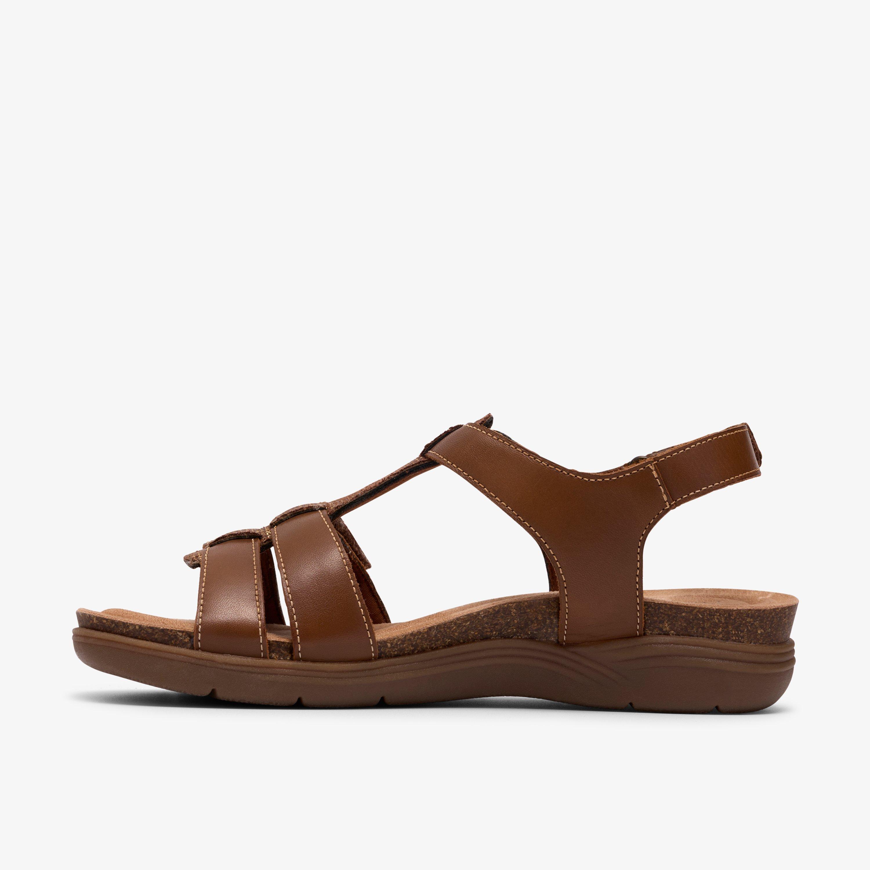 April Cove Dark Tan Leather Flat Sandals, view 2 of 6