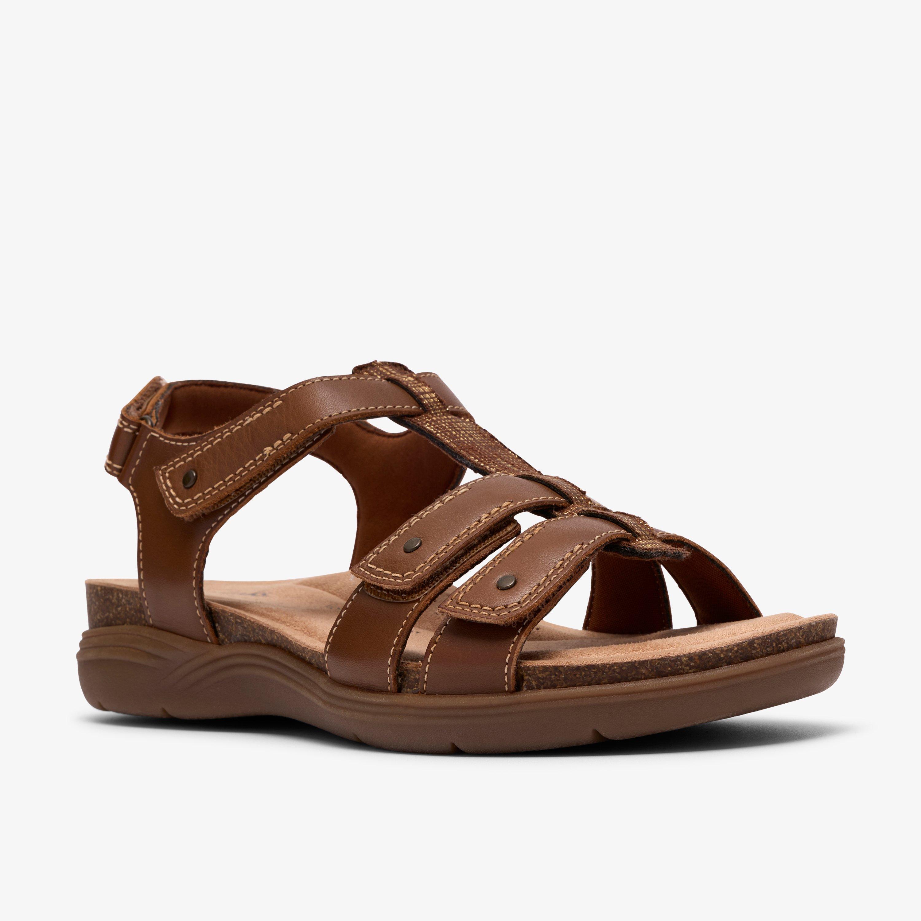 April Cove Dark Tan Leather Flat Sandals, view 4 of 6
