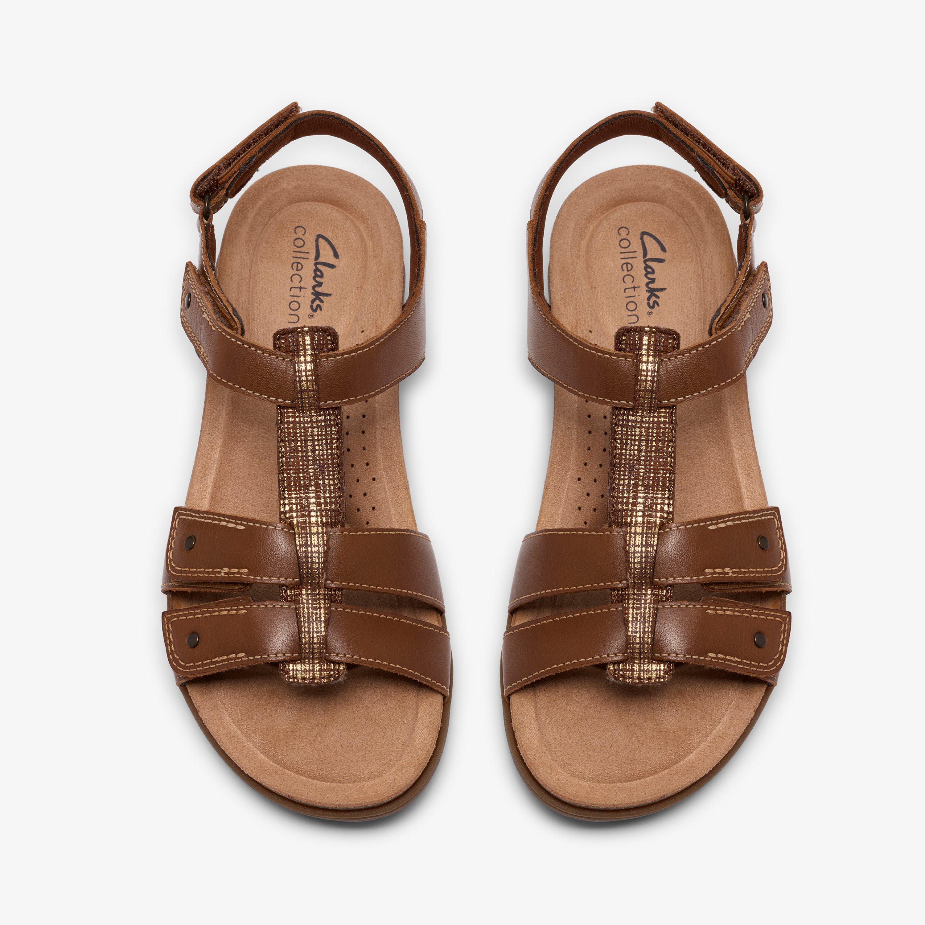 April Cove Dark Tan Leather Flat Sandals, view 6 of 6
