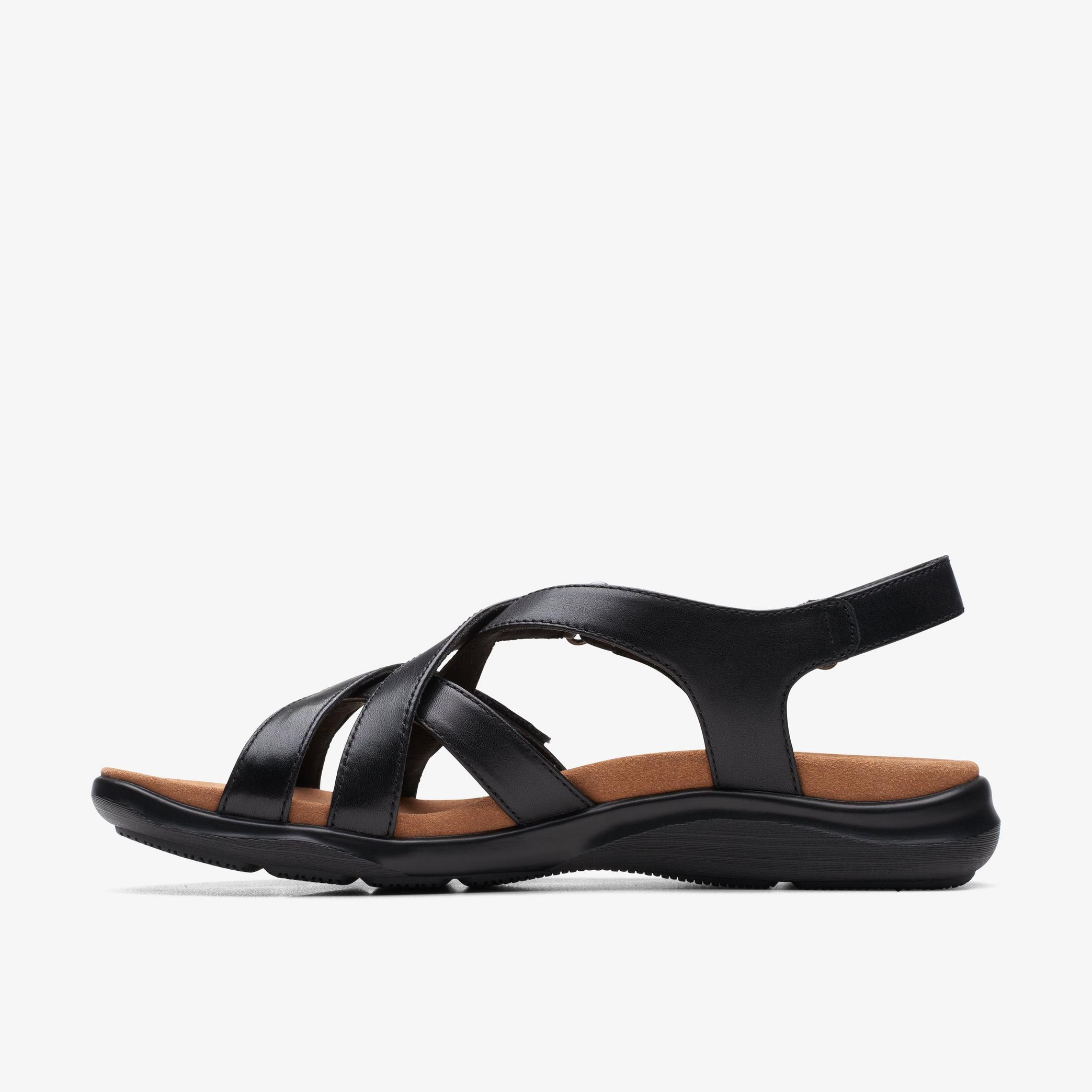 WOMENS Kitly Go Black Leather Flat Sandals | Clarks US