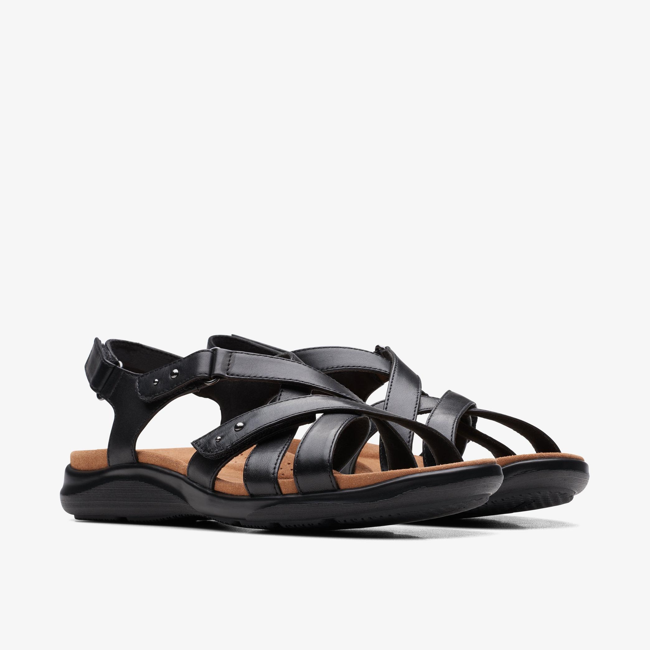 Kitly Go Black Leather Flat Sandals, view 4 of 6