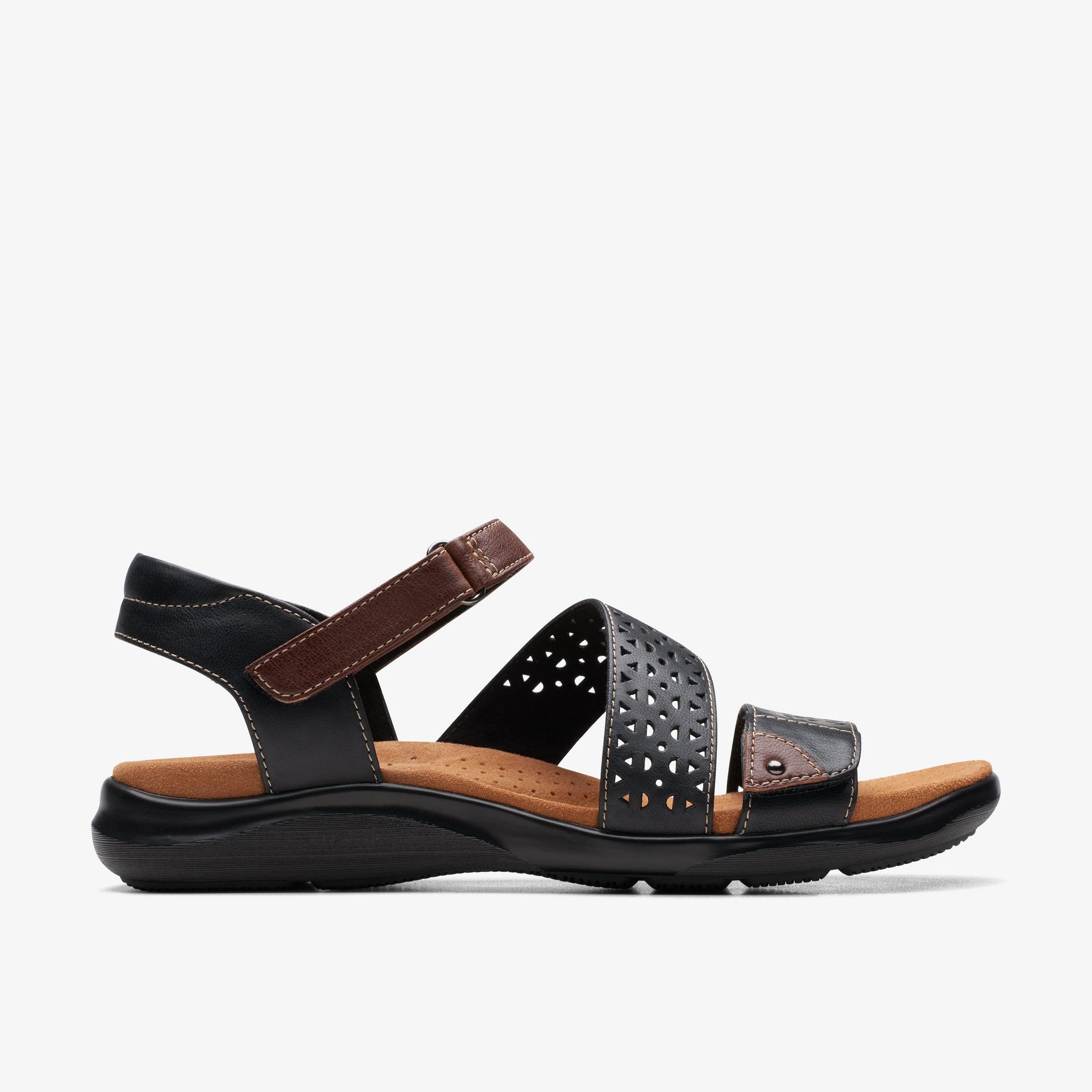 Kitly Way Black Leather Flat Sandals, view 1 of 6