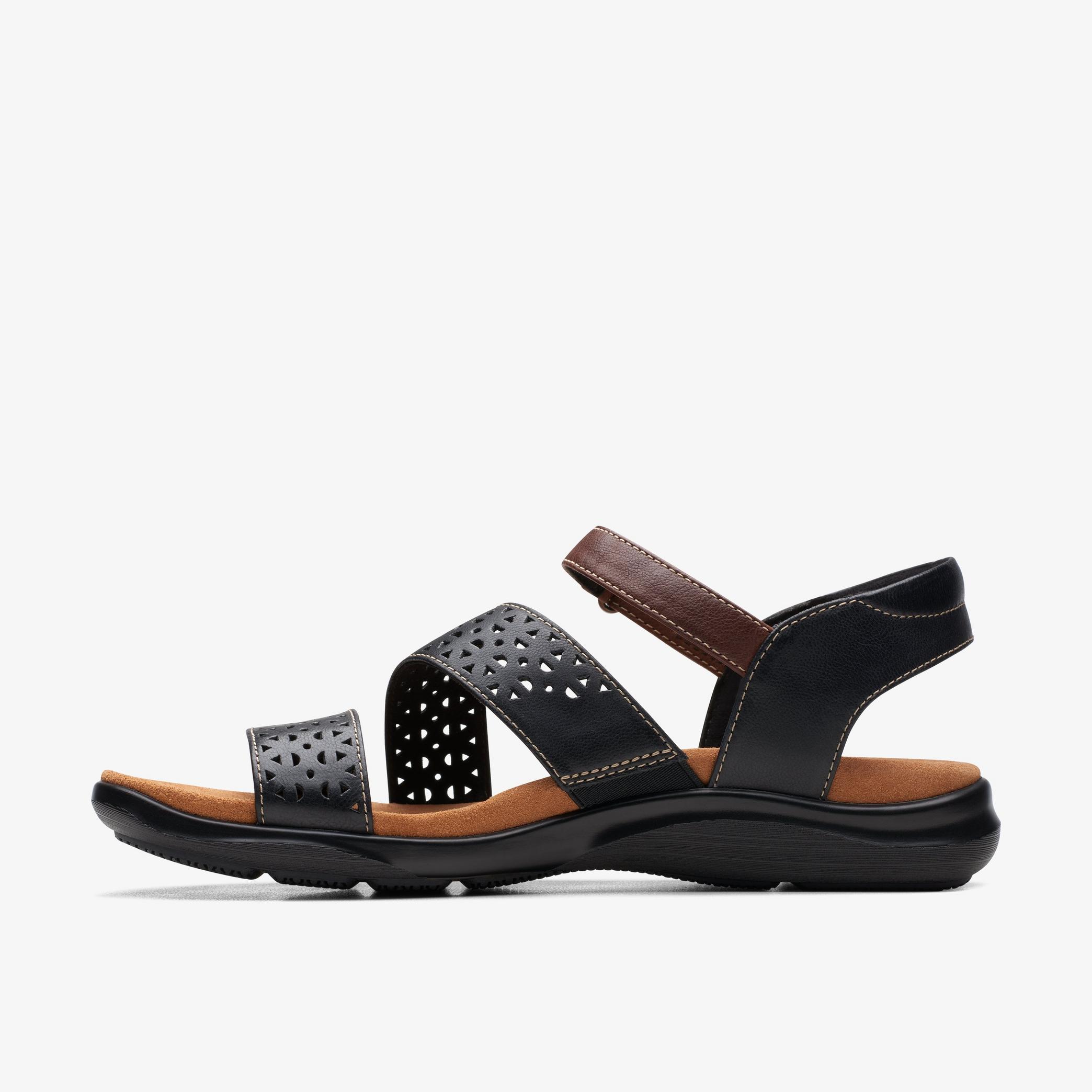 WOMENS Kitly Way Black Leather Flat Sandals | Clarks US