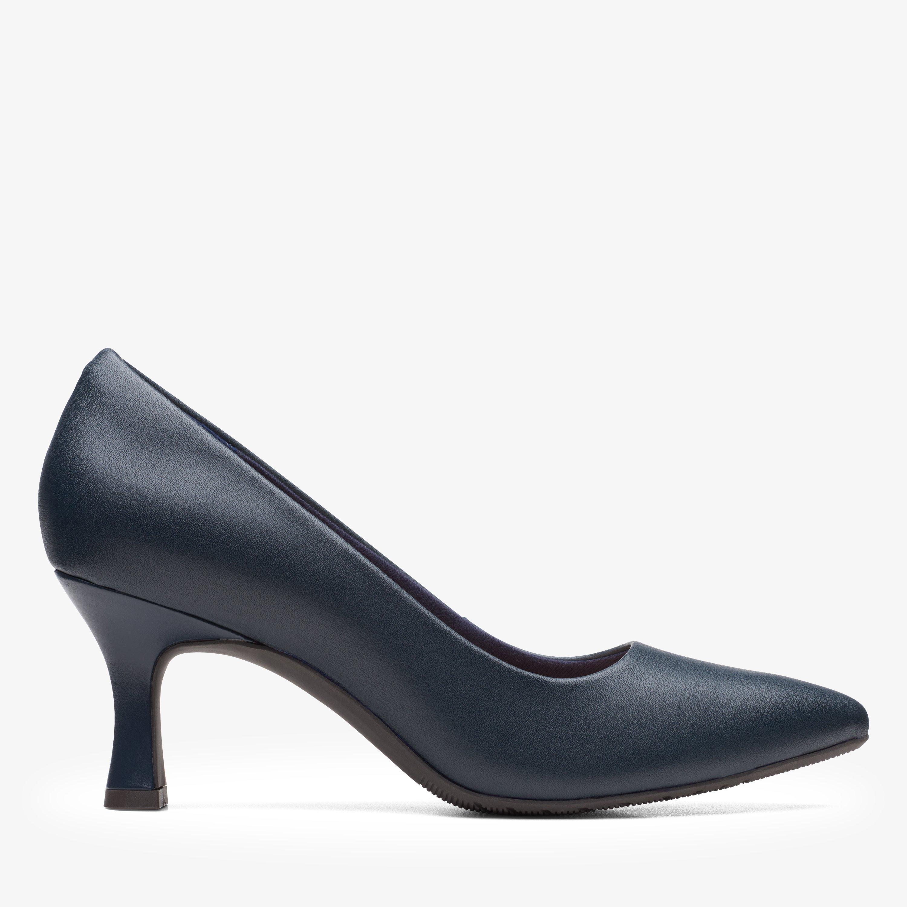 Kataleyna Gem Navy Leather Heels Court Shoes, view 1 of 7