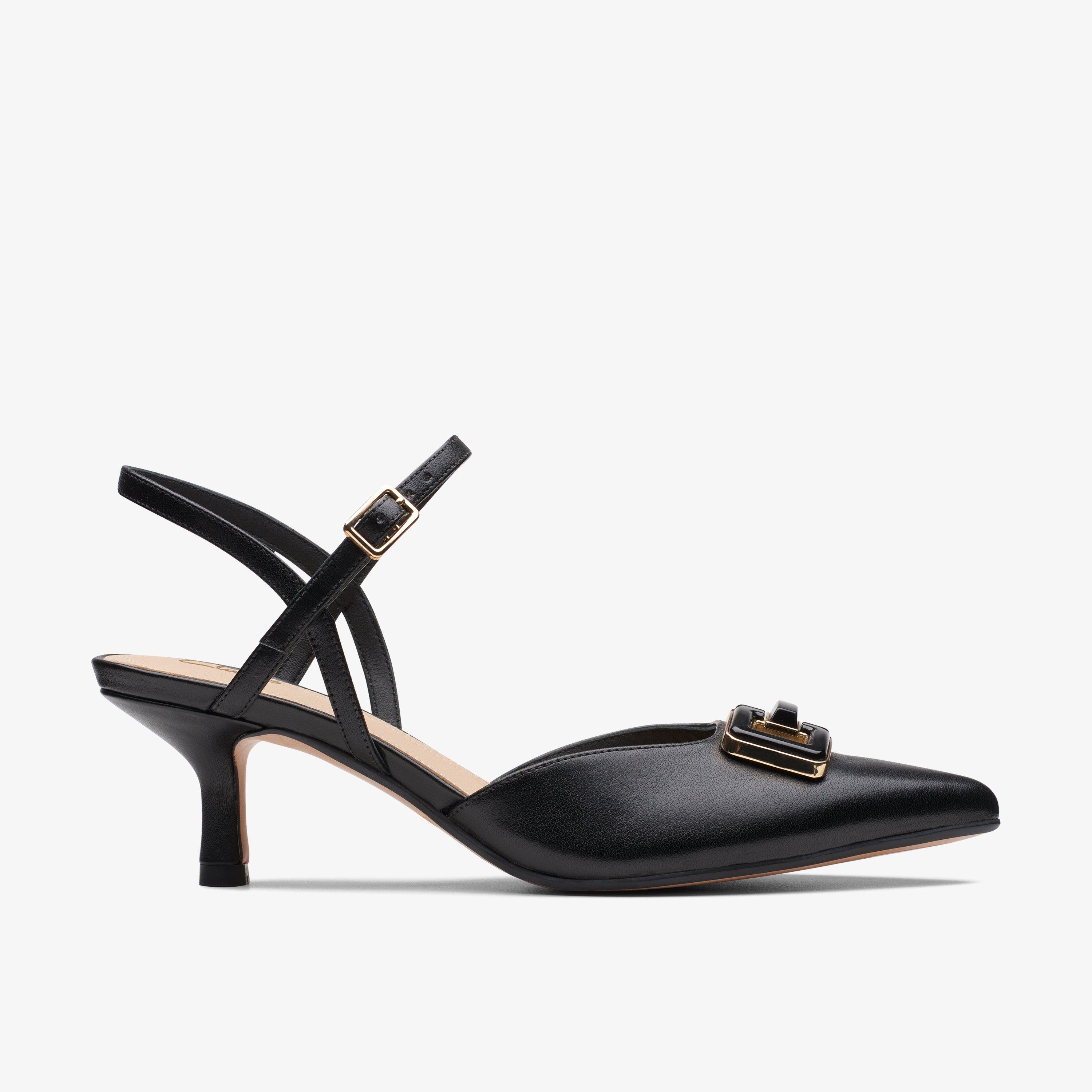 Womens Violet55 Strap Black Leather Court Shoes | Clarks UK