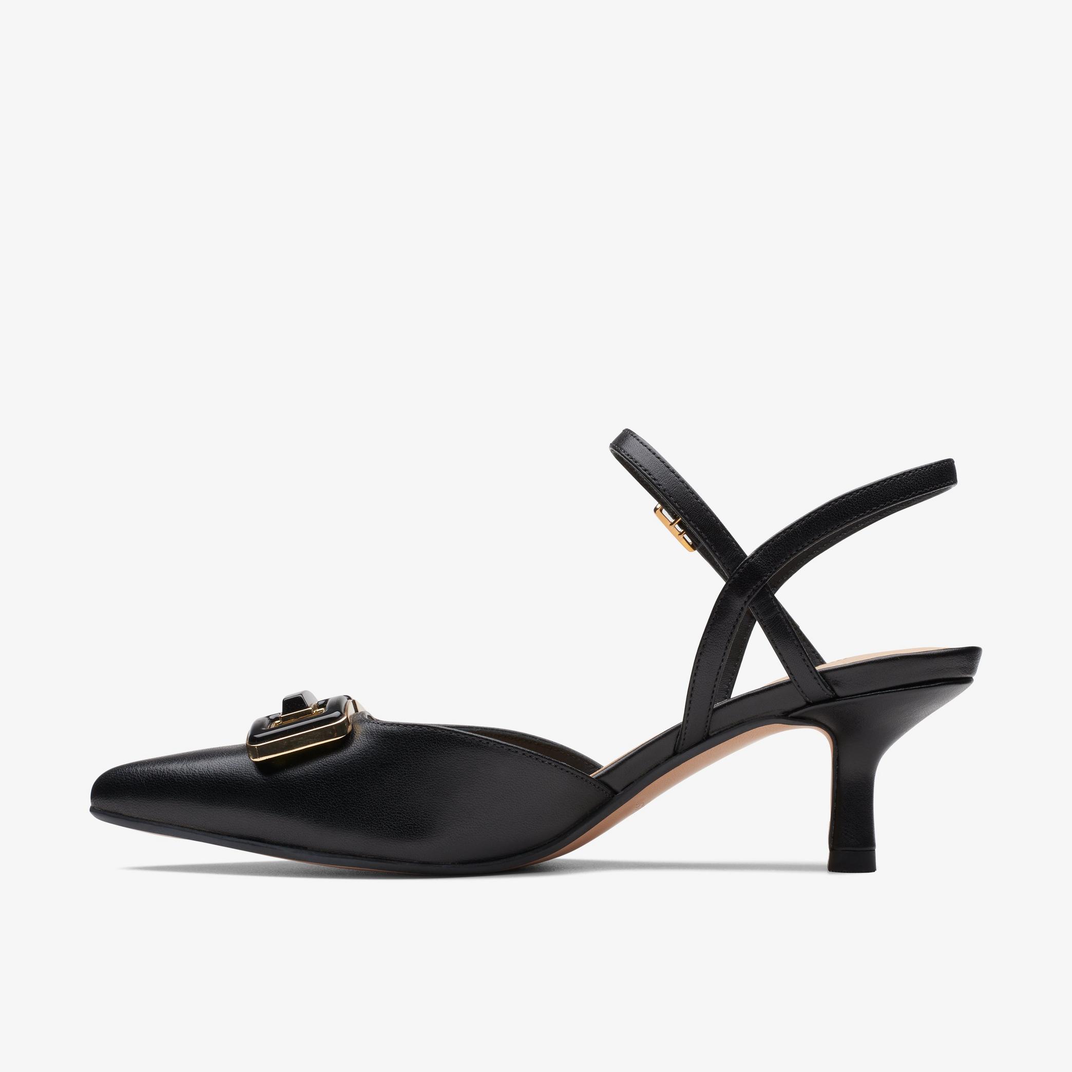 Womens Violet55 Strap Black Leather Court Shoes | Clarks UK