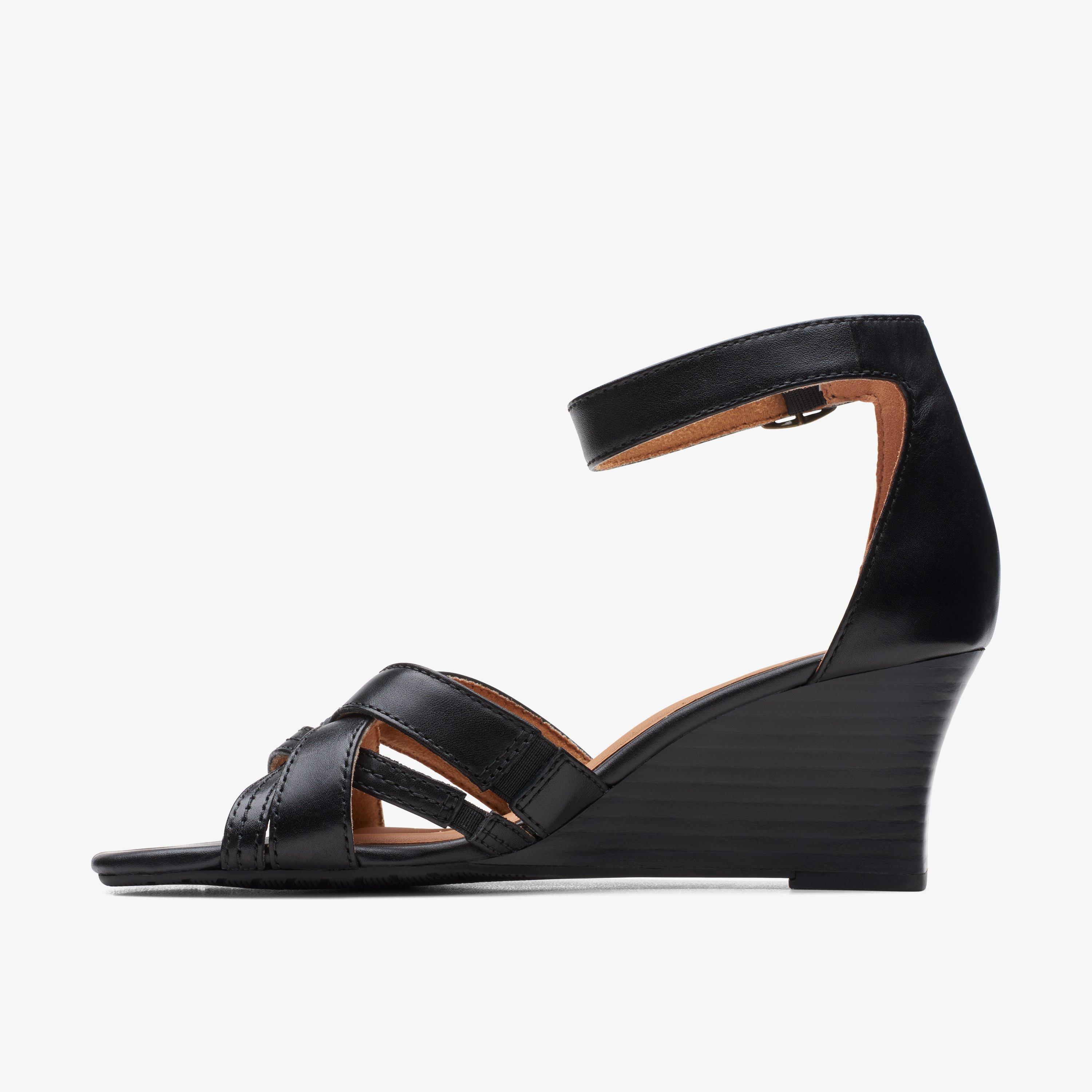 Cielo Charm Black Leather Wedges, view 2 of 6