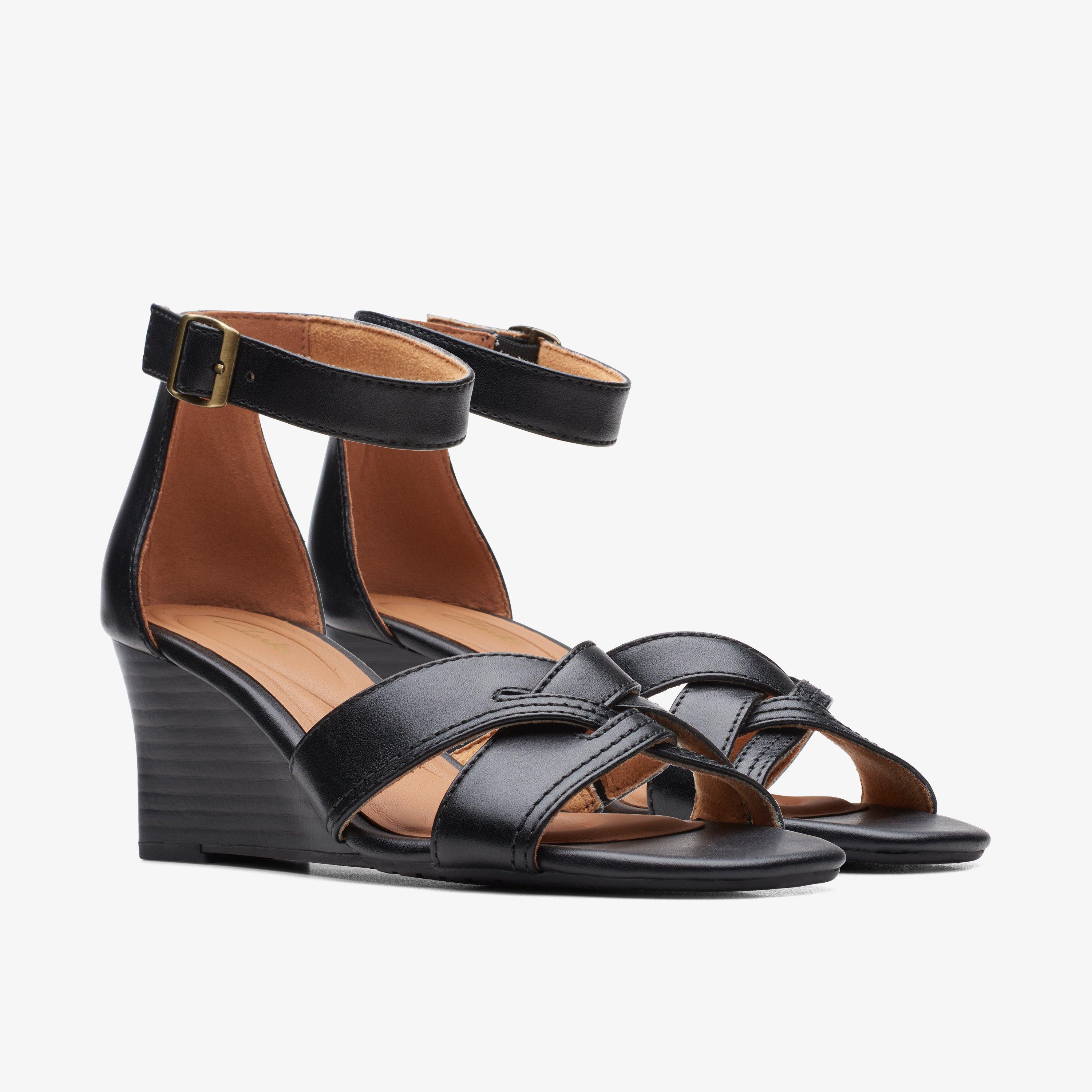 Cielo Charm Black Leather Wedges, view 4 of 6