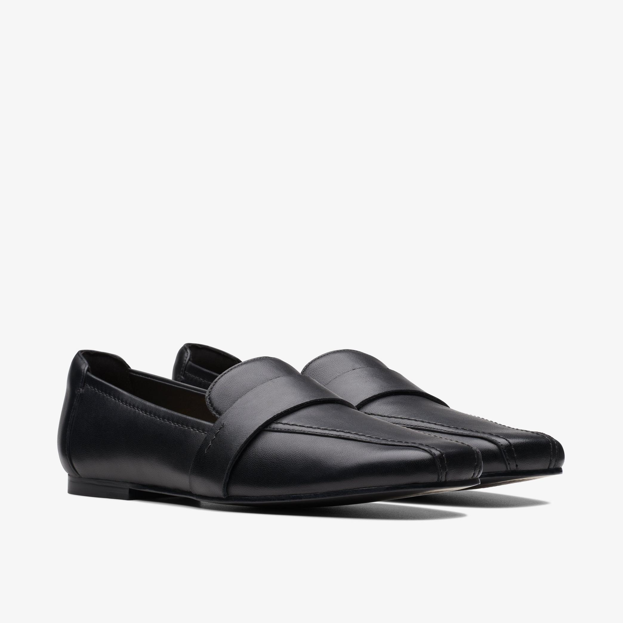 Seren Flat Black Leather Loafers, view 4 of 6