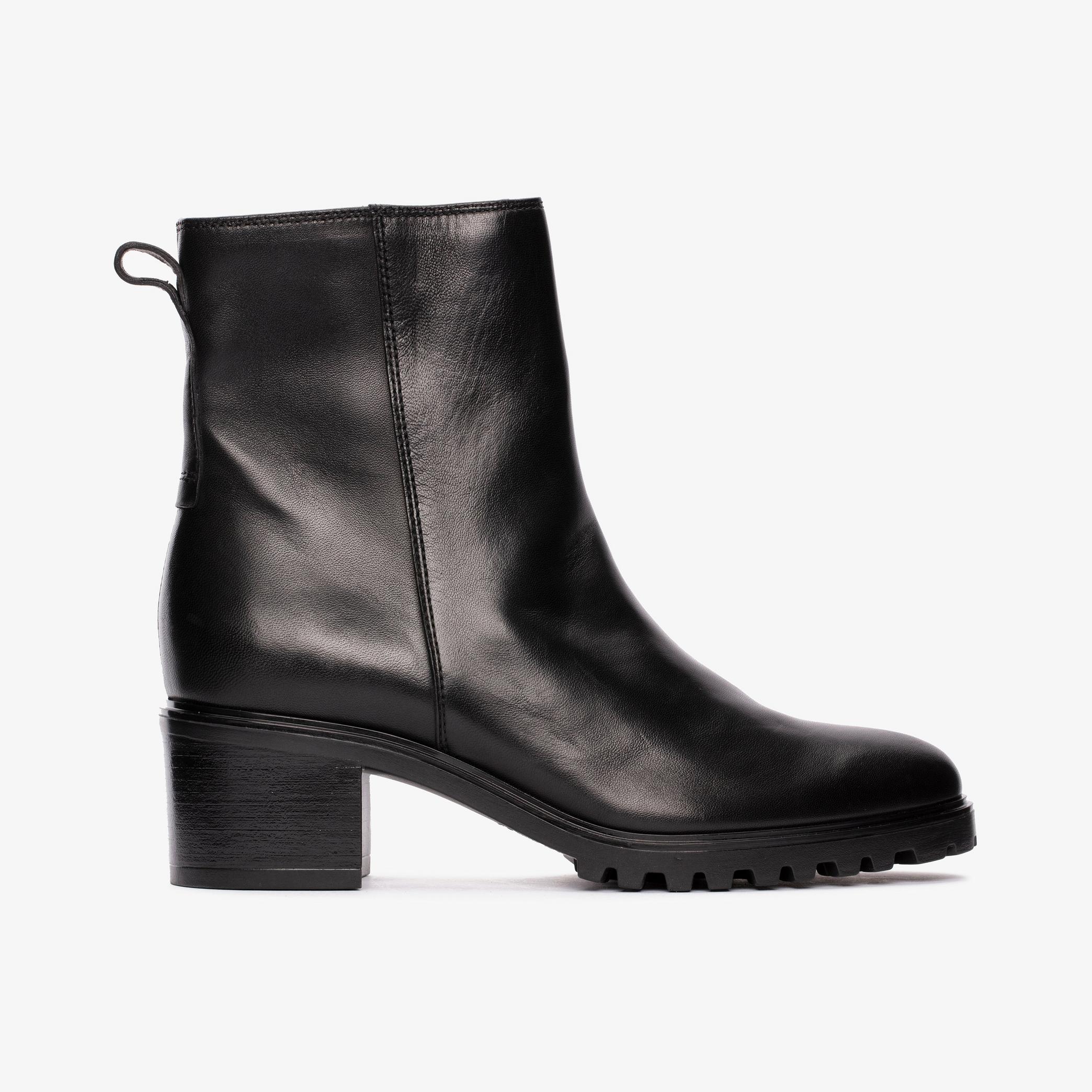 Meraleigh Zip Black Leather Ankle Boots, view 1 of 6