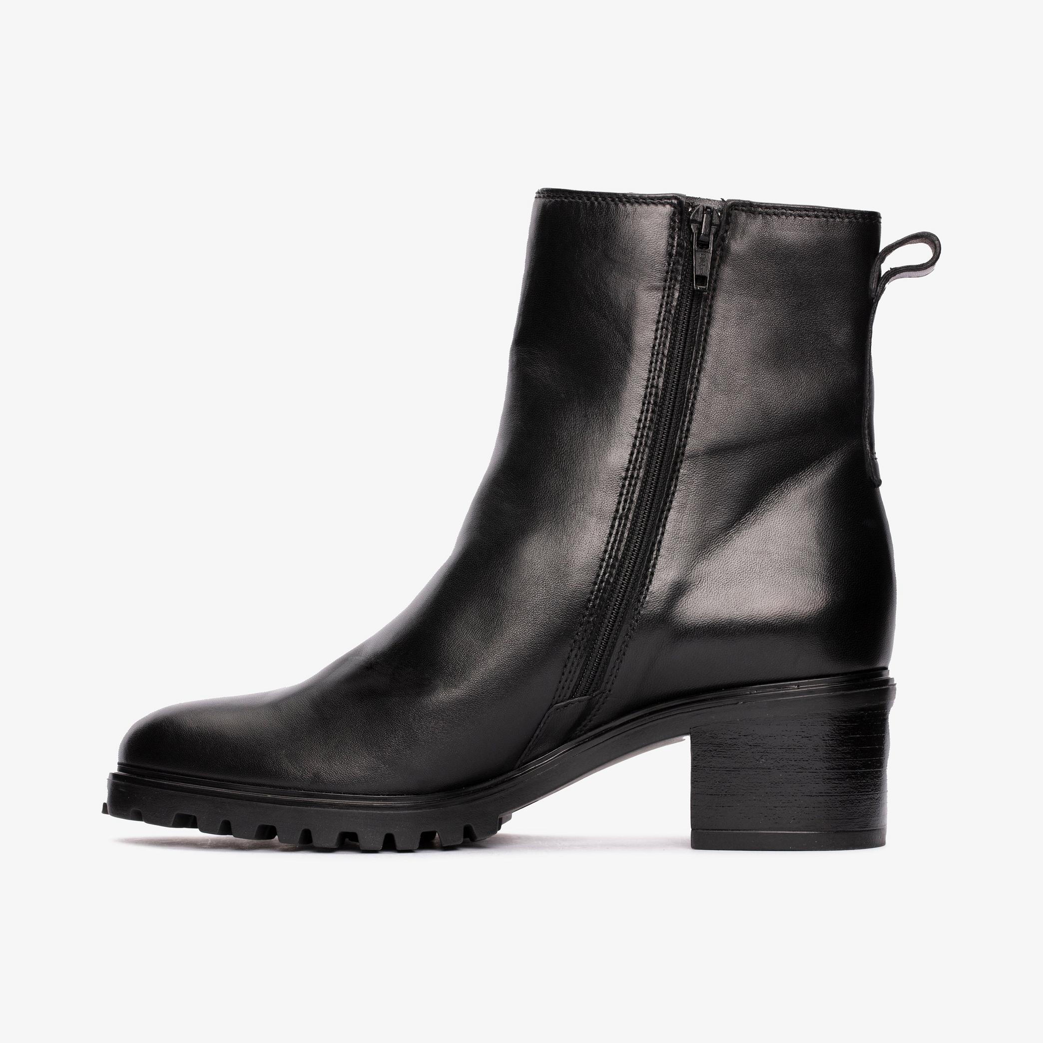 Meraleigh Zip Black Leather Ankle Boots, view 2 of 6