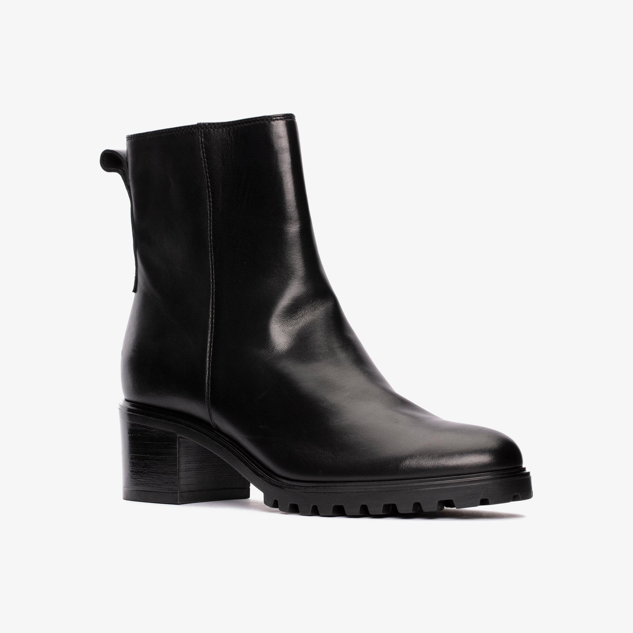 Meraleigh Zip Black Leather Ankle Boots, view 3 of 6