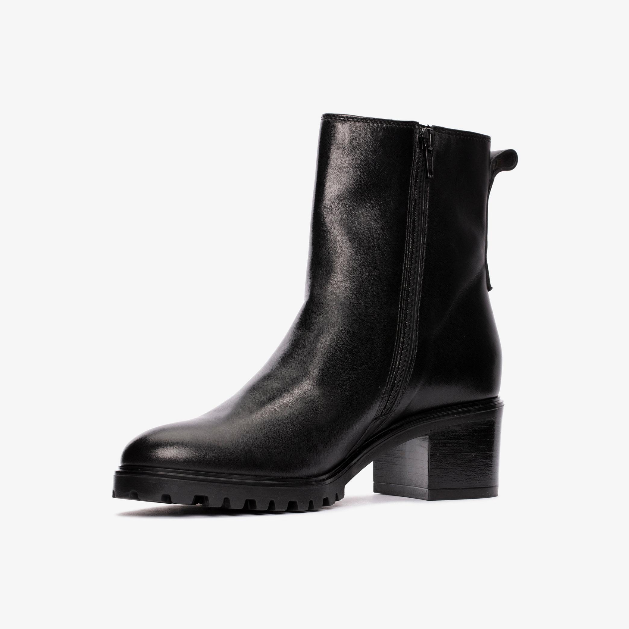 Meraleigh Zip Black Leather Ankle Boots, view 4 of 6