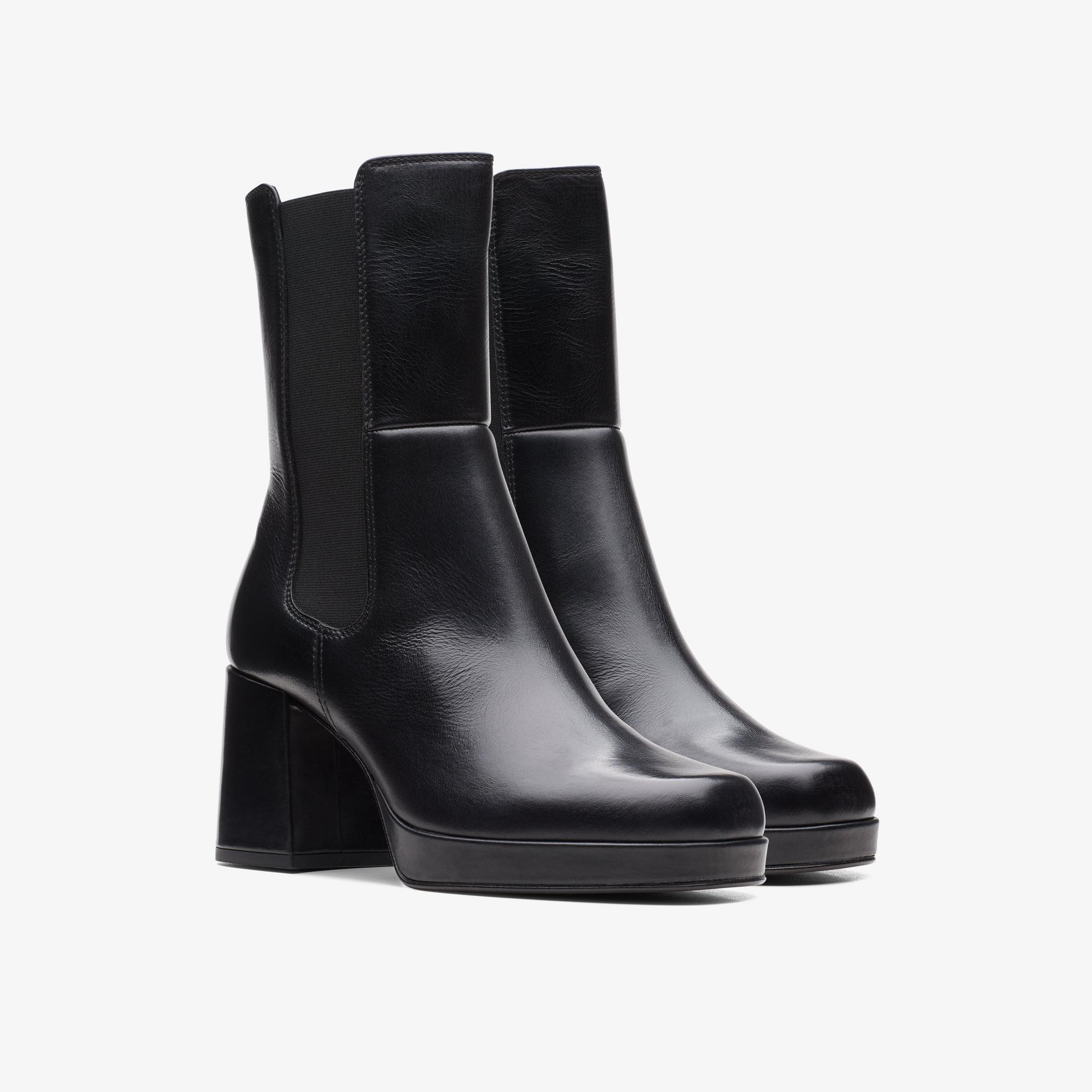 Womens Pique Up Black Leather Chelsea Boots | Clarks UK