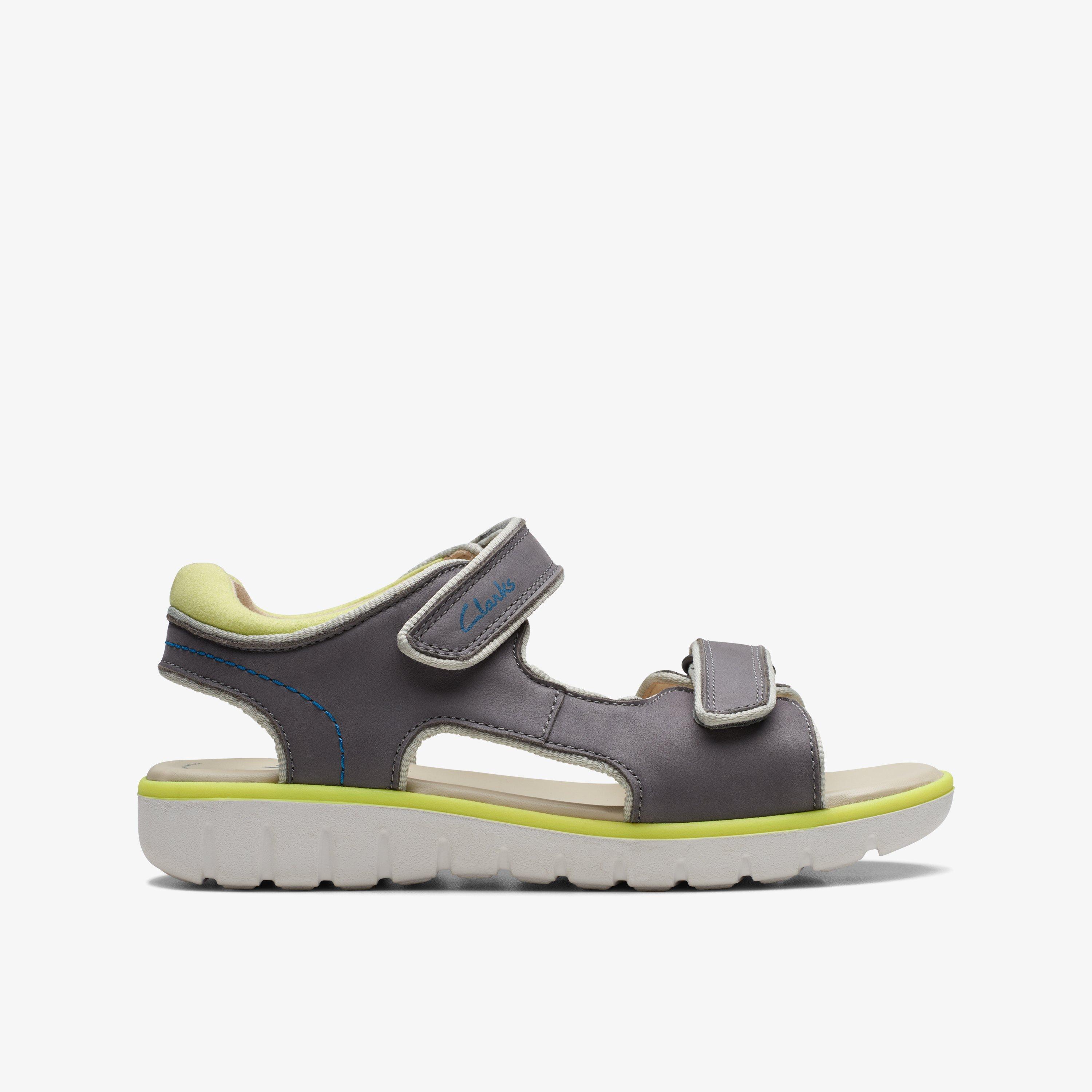 Roam Plane Older Grey Leather Flat Sandals Riptape, view 1 of 6