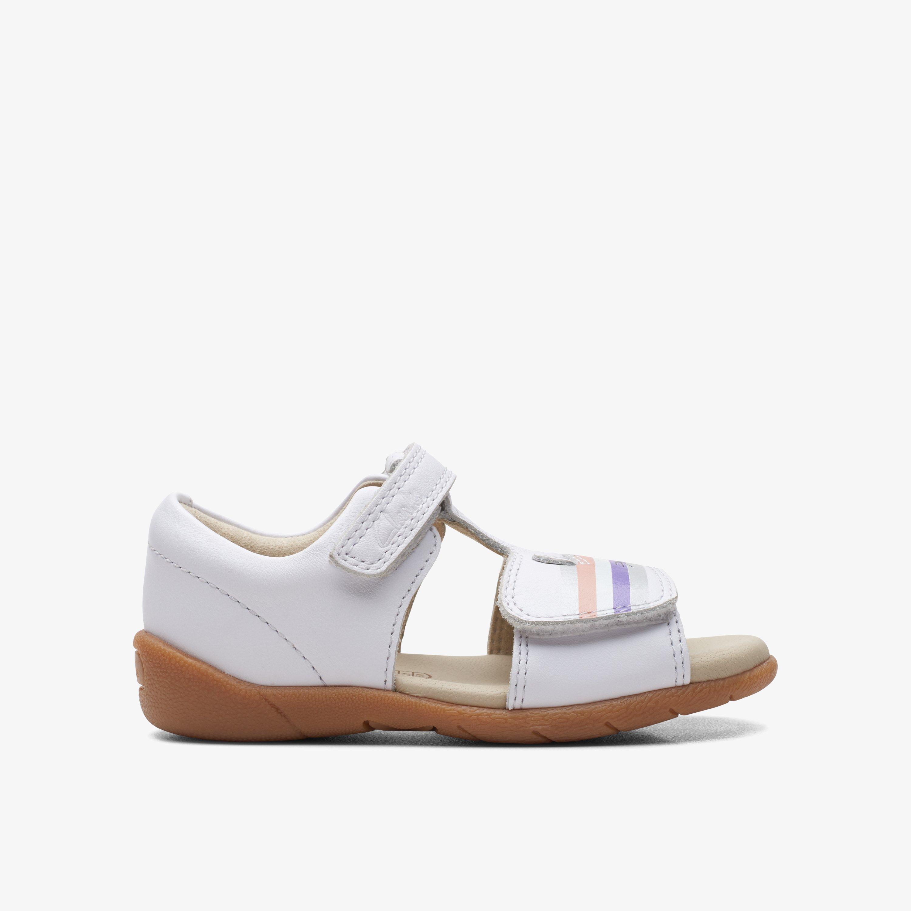 Zora Beat Toddler White Leather Flat Sandals, view 1 of 6