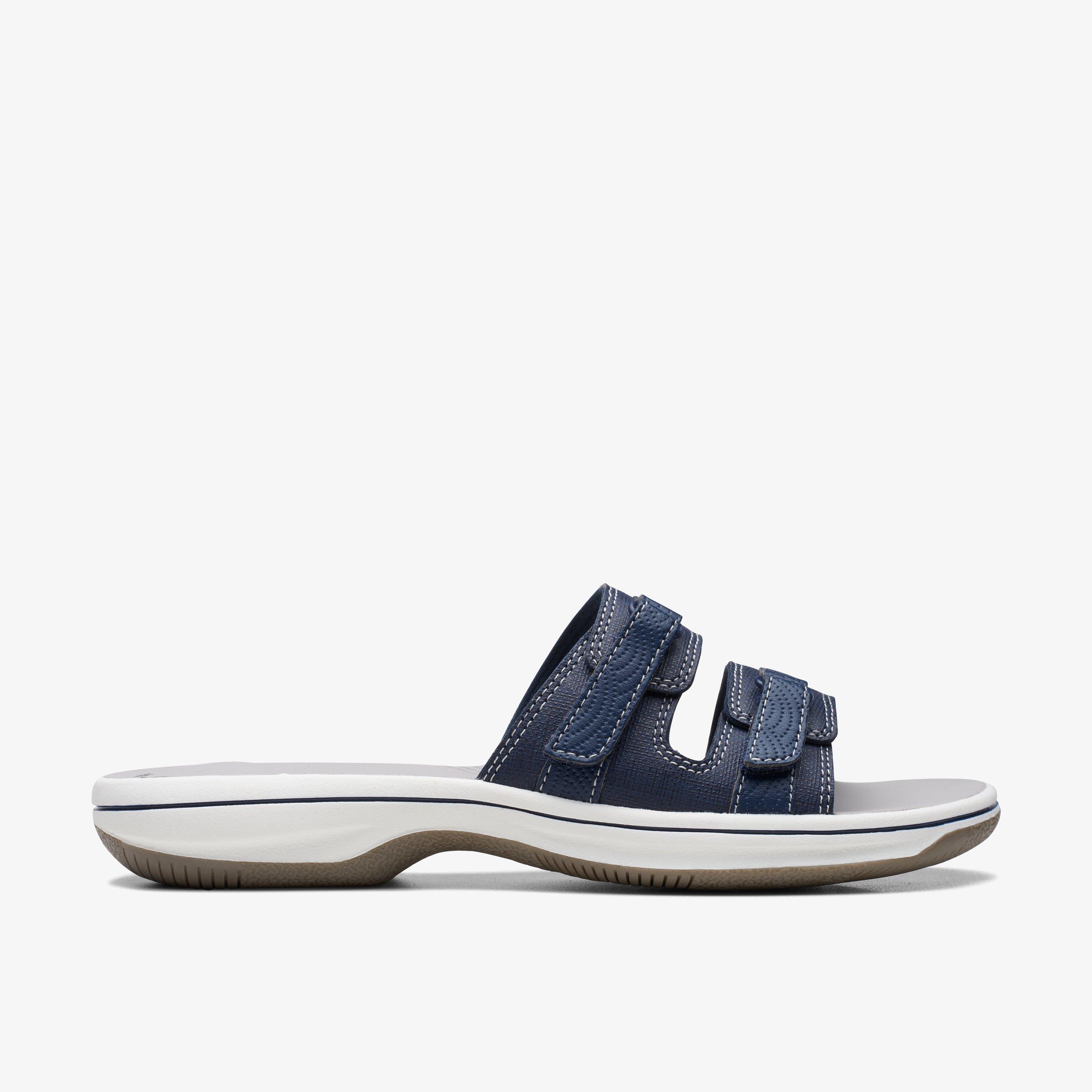 Brinkley Piper Navy Flat Sandals Slip Ons Sliders, view 1 of 6