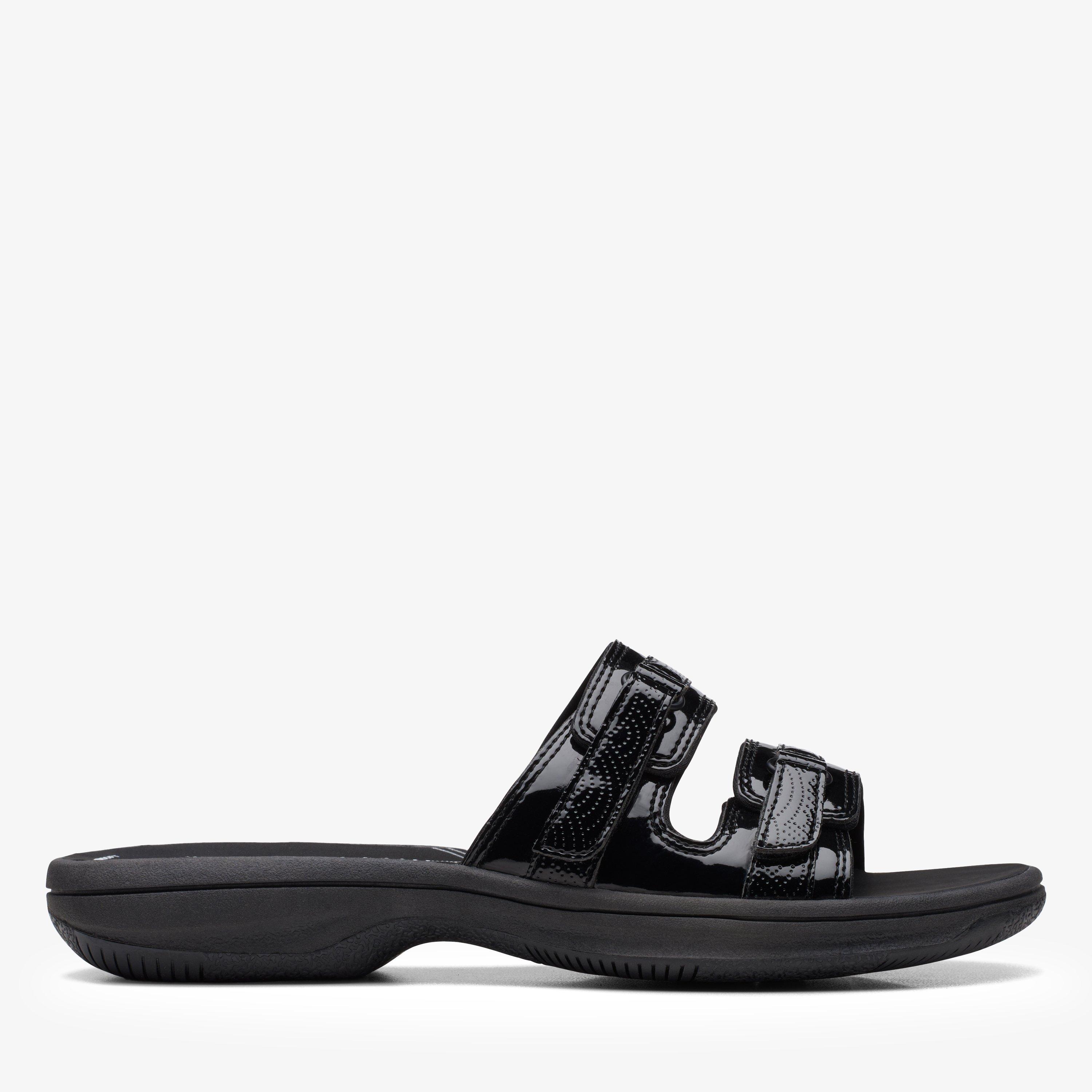 Brinkley Piper Black Patent Flat Sandals, view 1 of 6