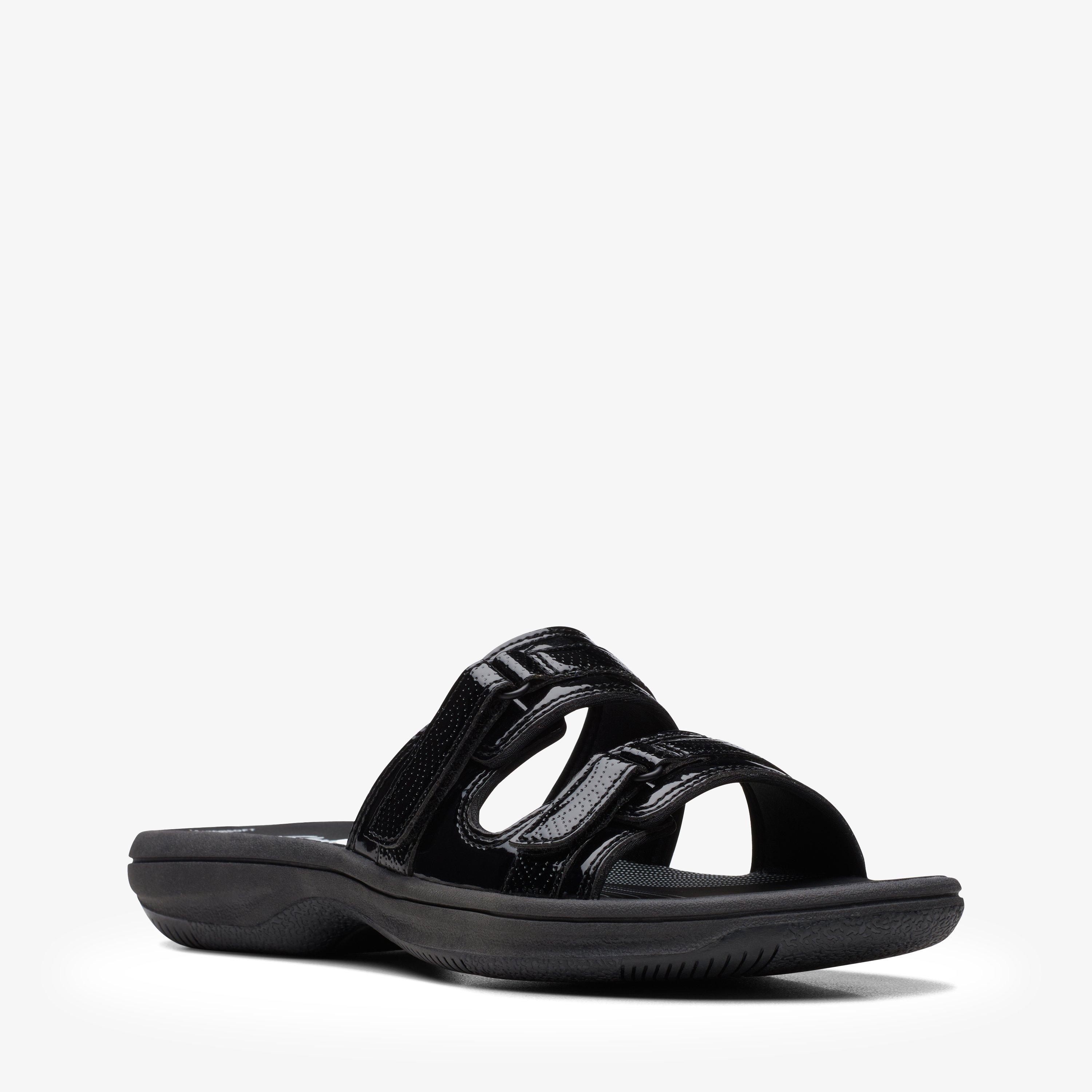 Brinkley Piper Black Patent Flat Sandals, view 2 of 6