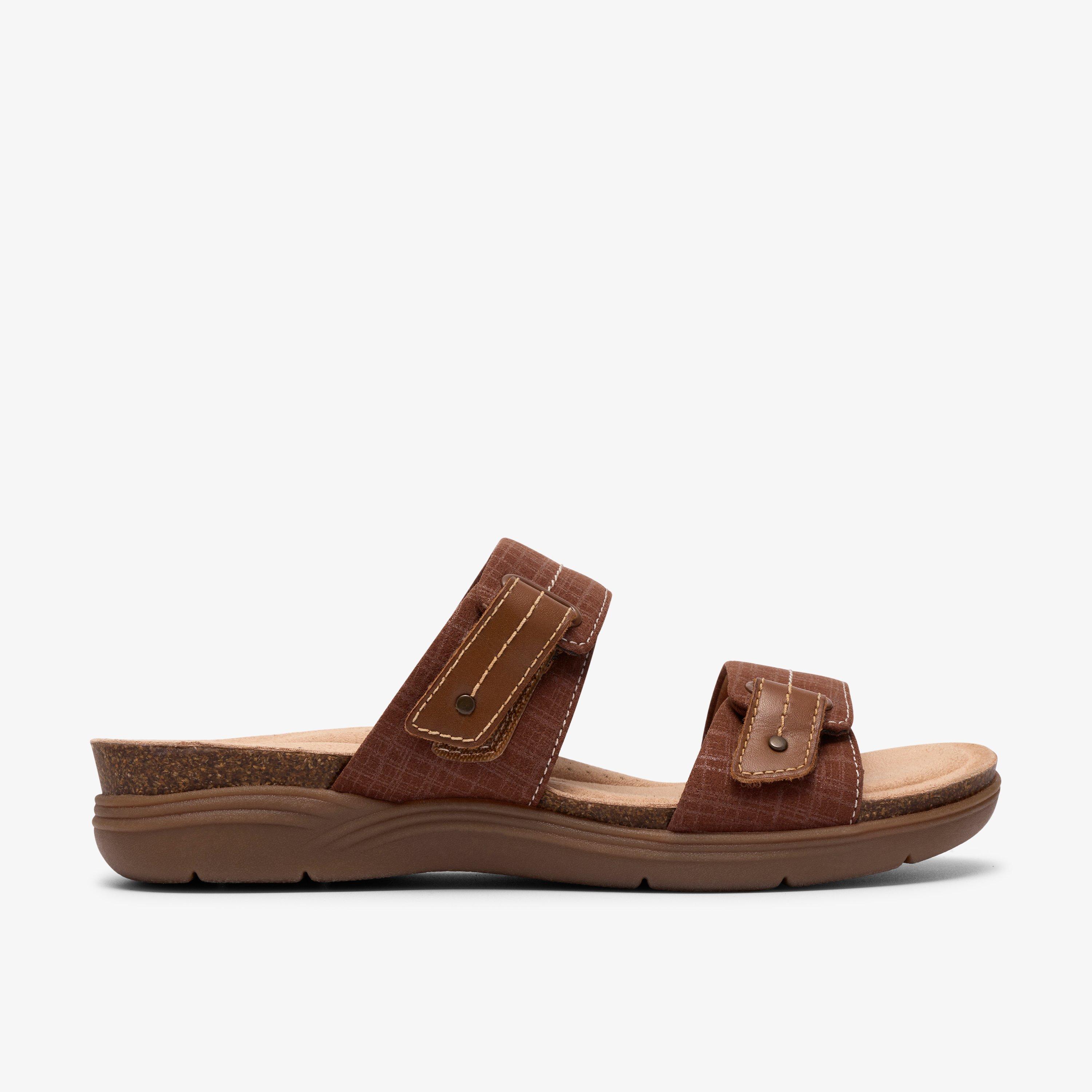 April Dusk Dark Tan Interest Flat Sandals Slip Ons Sliders, view 1 of 6