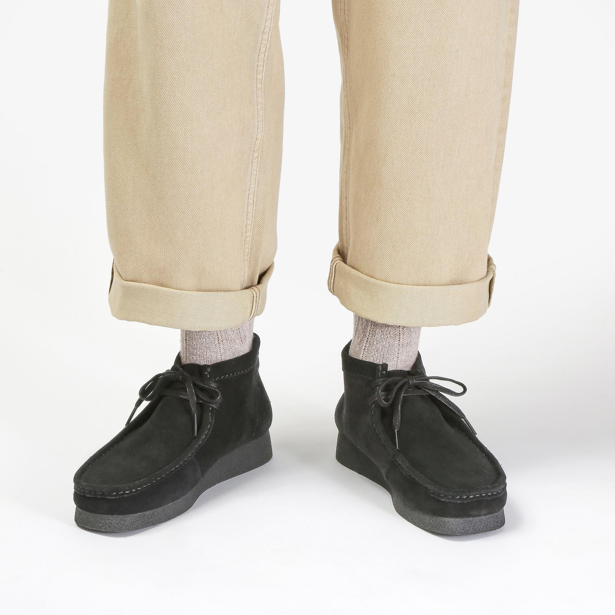 Wallabee EVO Boot Black Suede Moccasins, view 2 of 8