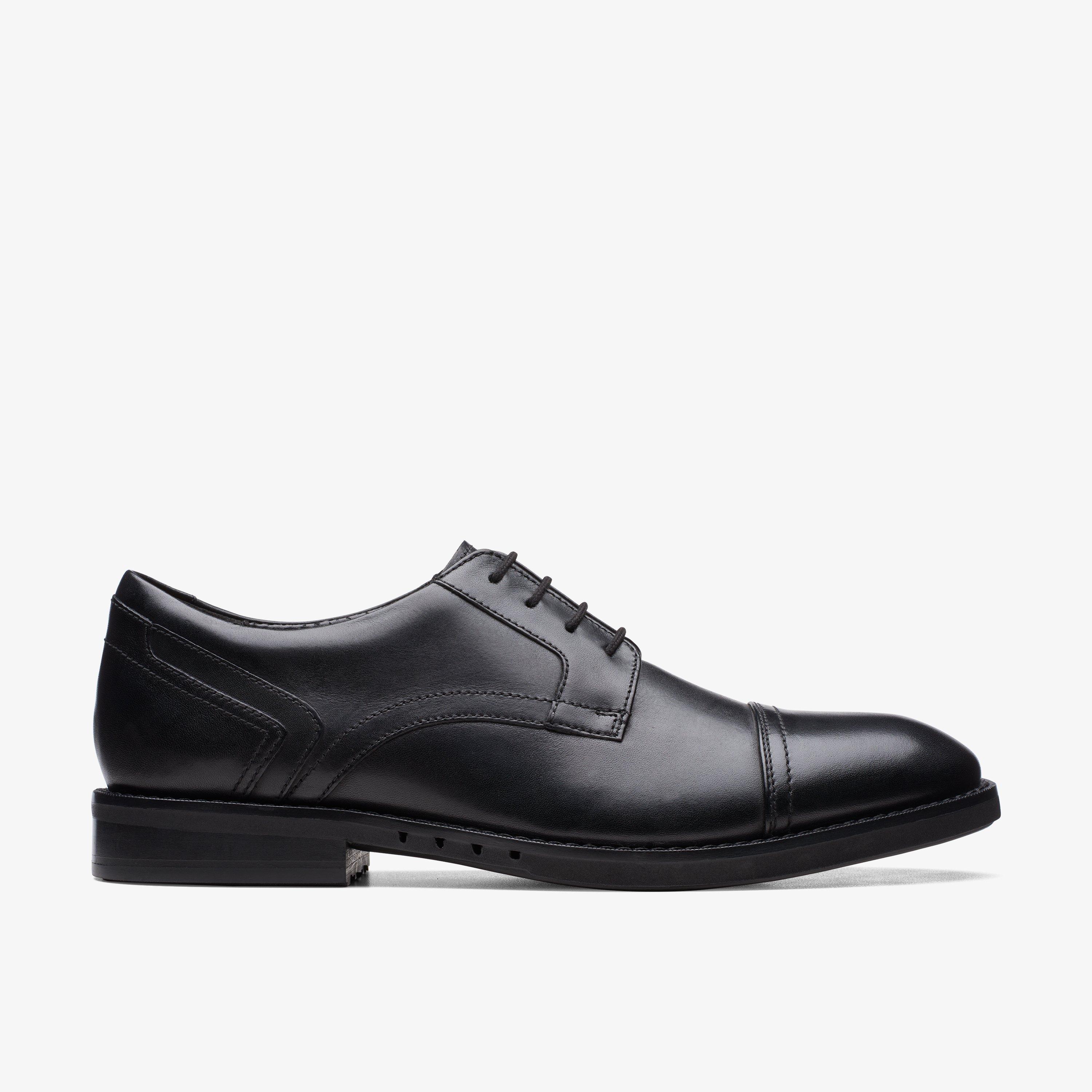 MENS Un Hugh Cap Black Leather Oxford Shoes | Clarks US