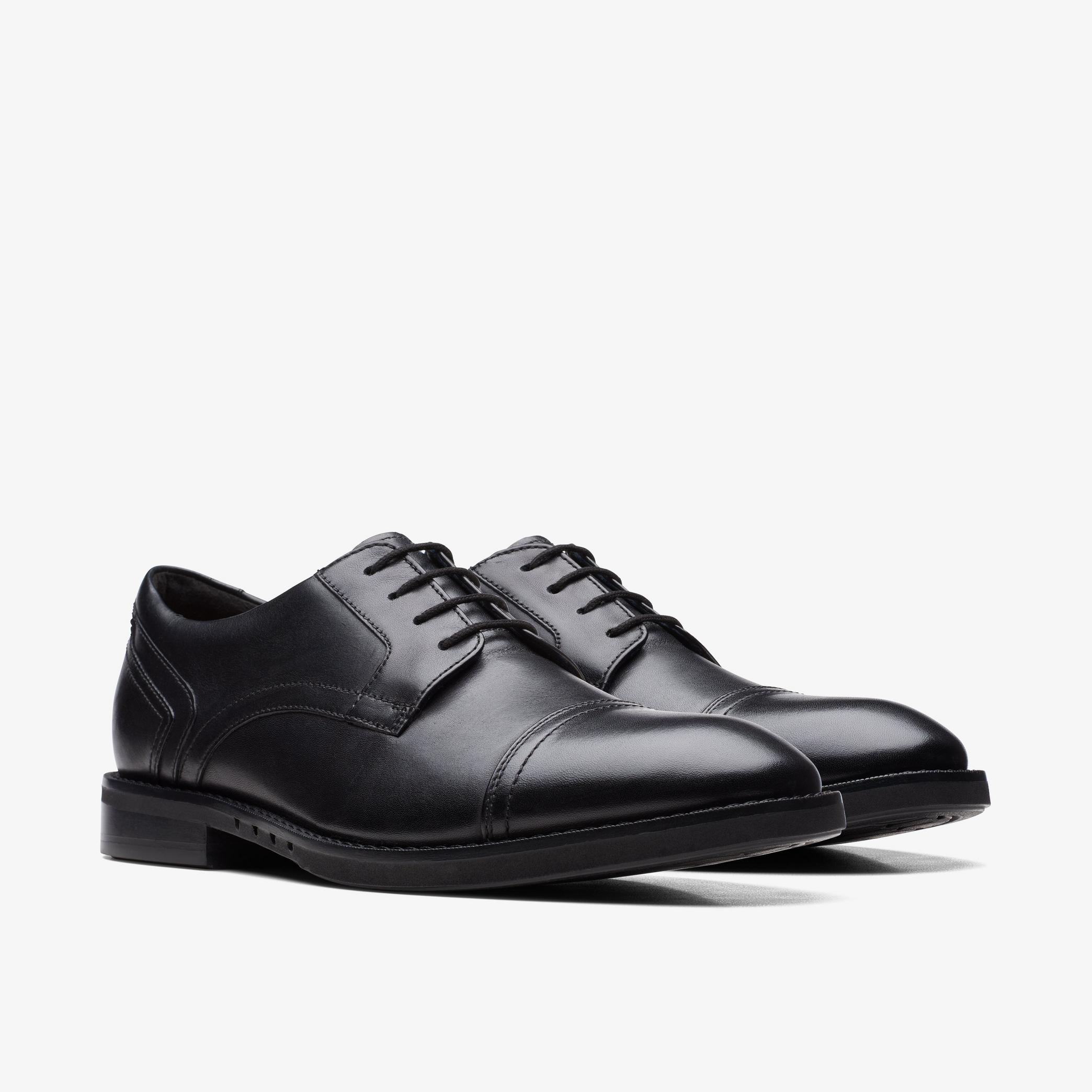 Un Hugh Cap Black Leather Oxford Shoes, view 5 of 8
