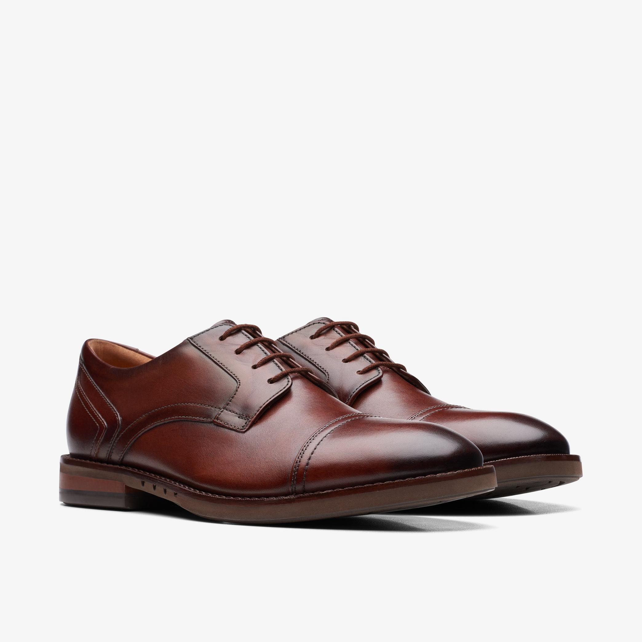 Un Hugh Cap Mahogany Leather Oxford Shoes, view 4 of 6