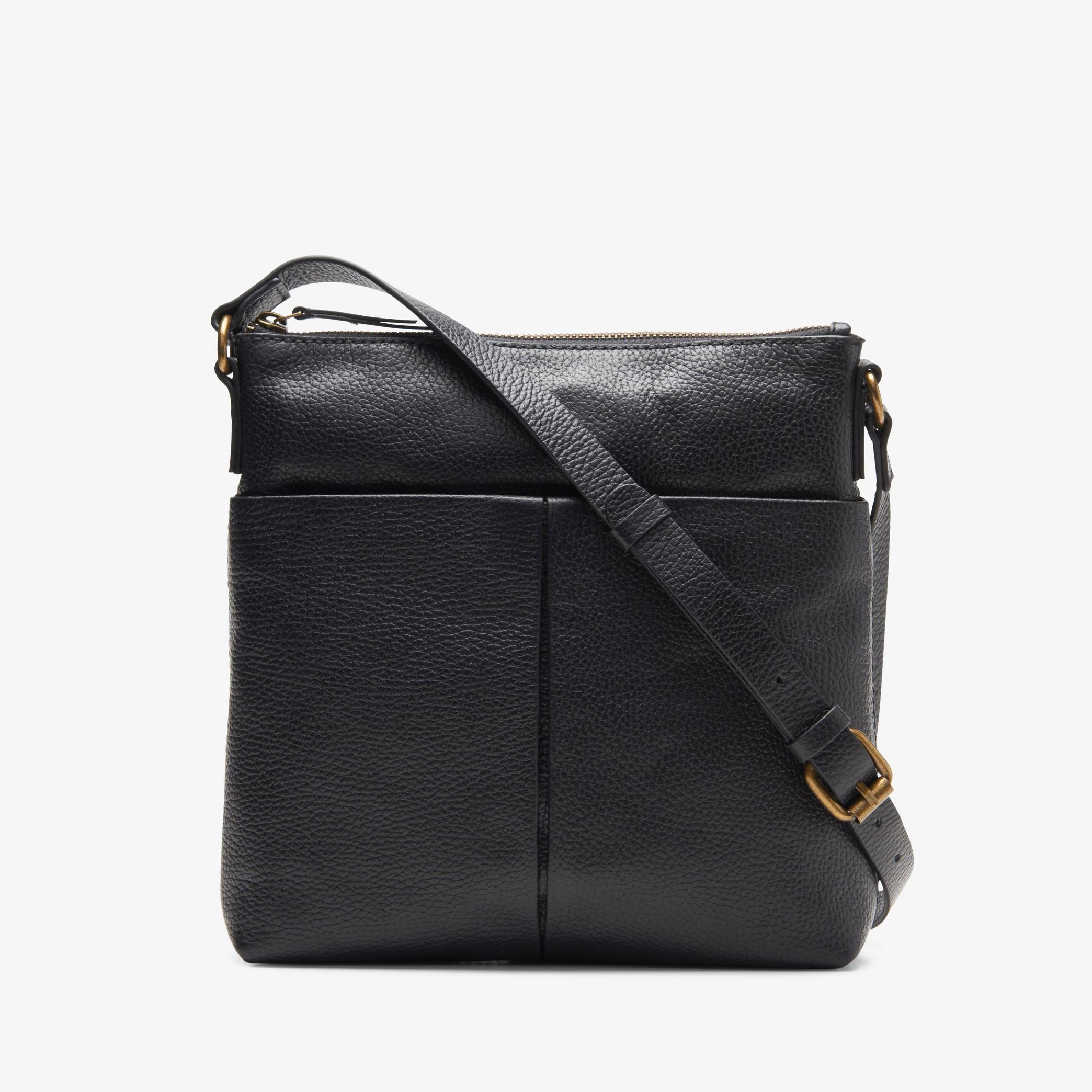 Womens Topsham Pocket Black Leather Across Body Bag | Clarks UK