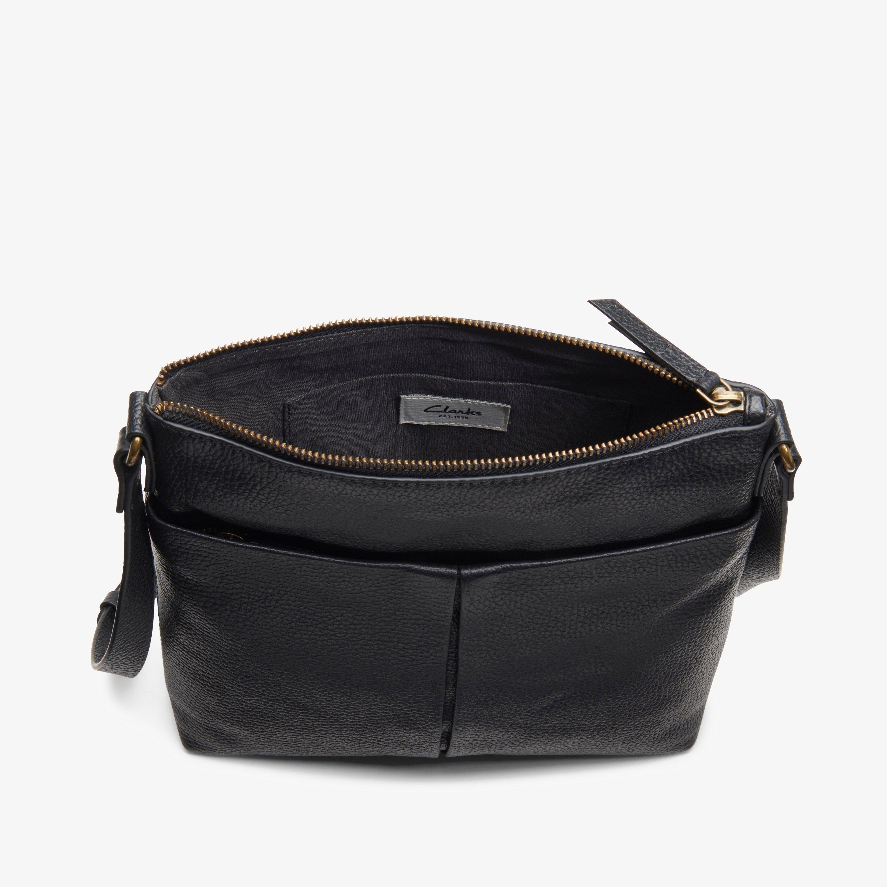 Womens Topsham Pocket Black Leather Across Body Bag Clarks UK