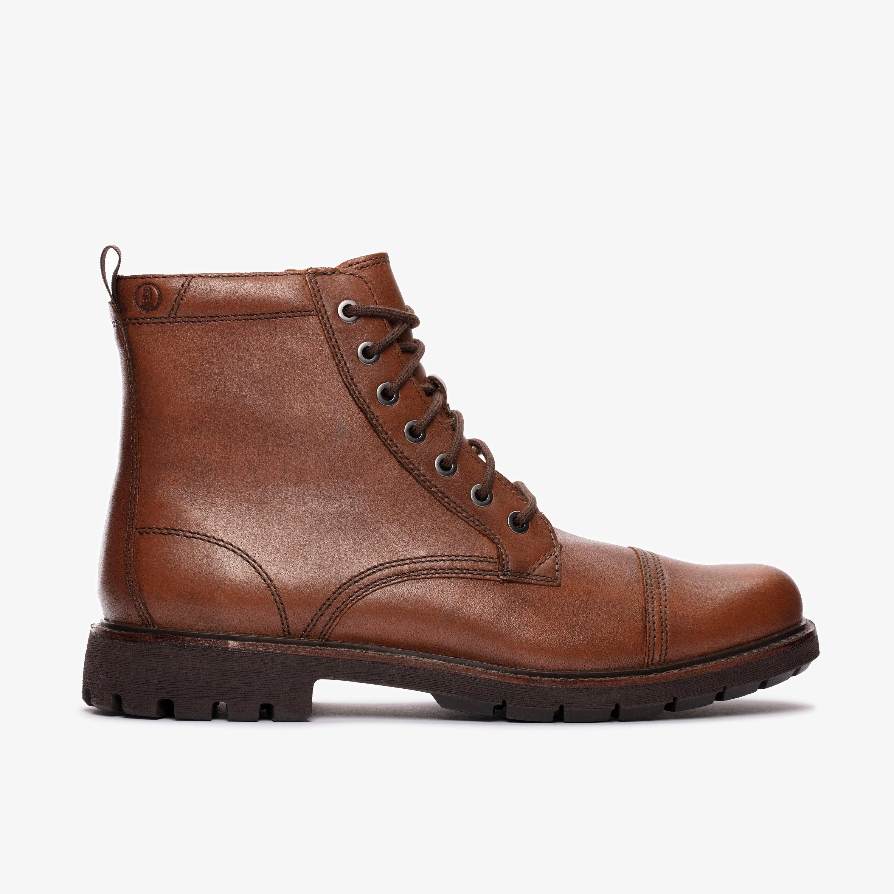 Mens Batcombe Cap Dark Tan Leather Ankle Boots | Clarks UK