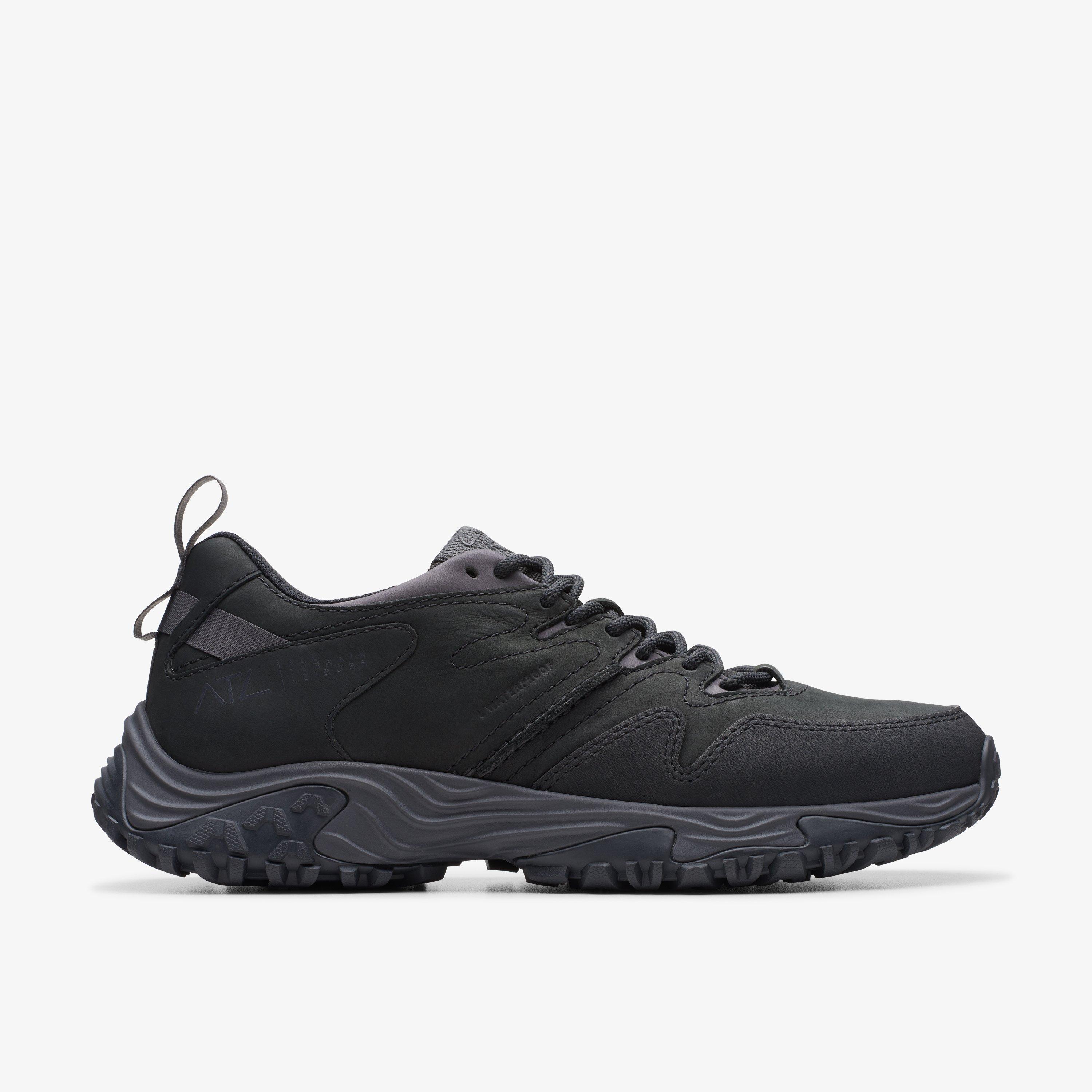 Mens ATL Walk Go Waterproof Black Leather Trainers | Clarks UK